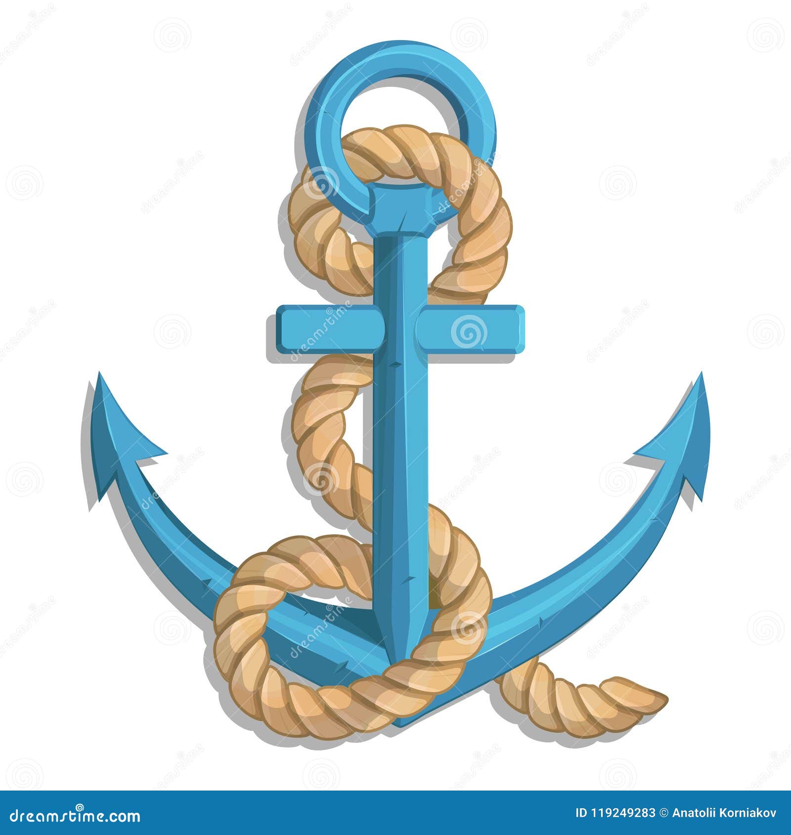 Illustration of a Ship`s Anchor with a Rope and Ship. Stock Vector