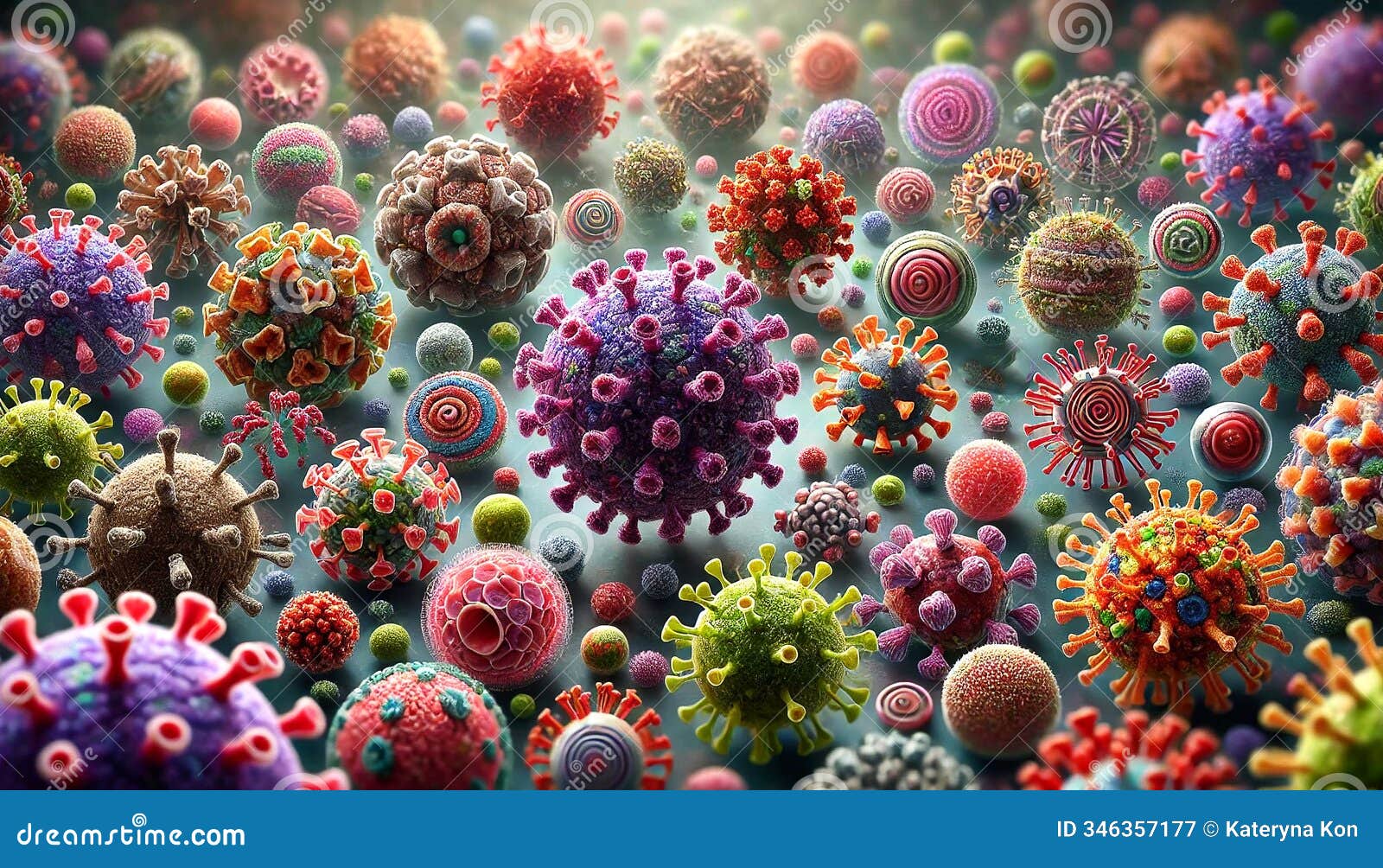 an  showcasing viruses of various s, including spherical, helical, and complex structures, emphasizing