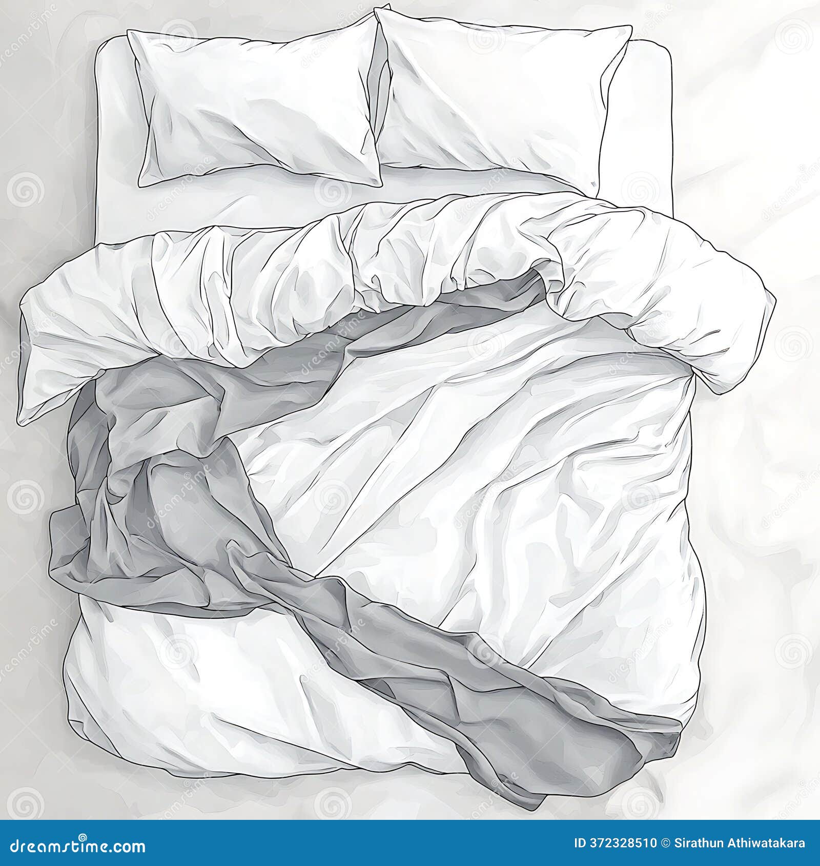 Top View of an Unmade Bed with White Sheets and Gray Blanket Stock  Illustration - Illustration of unmade, abstract: 372328510, image size:1600x1690