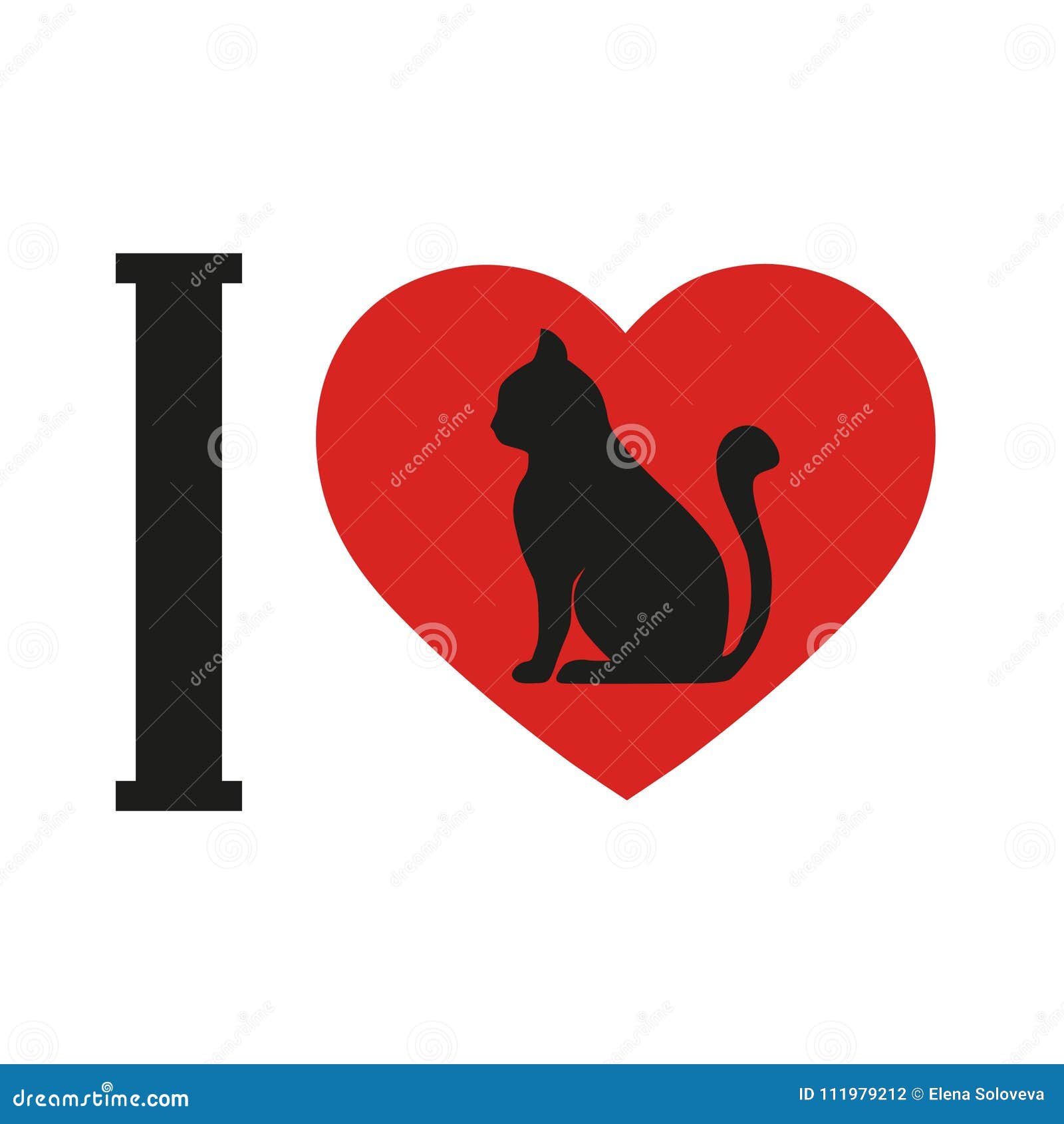 Sign I Love Cat on White Background. Silhouette Cat with Heart Stock ...