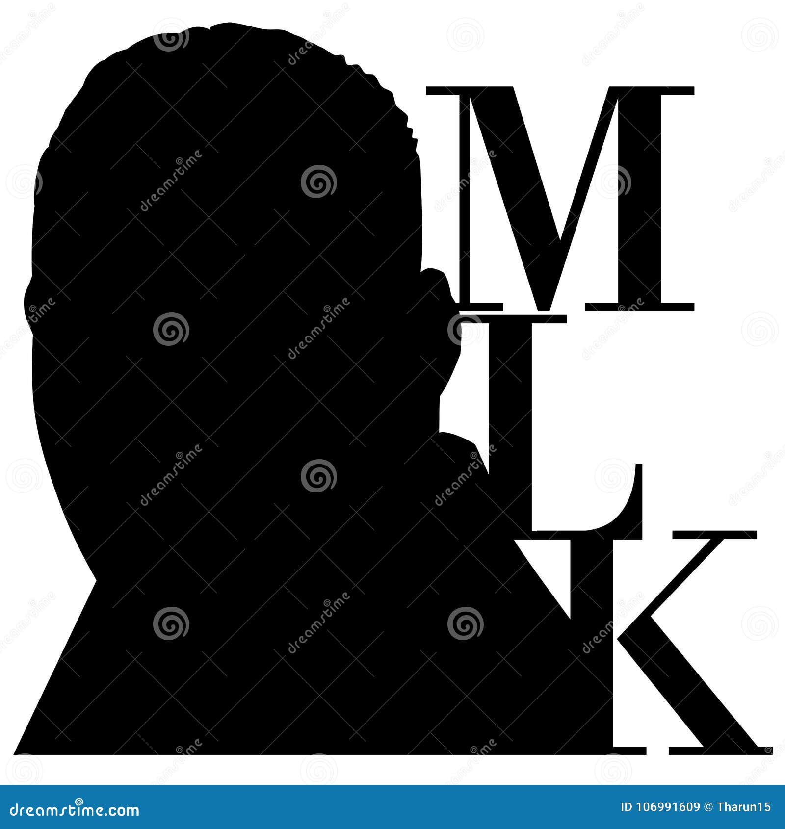 a silhouette of dr. martin luther king, jr., on a white background along with the text mlk