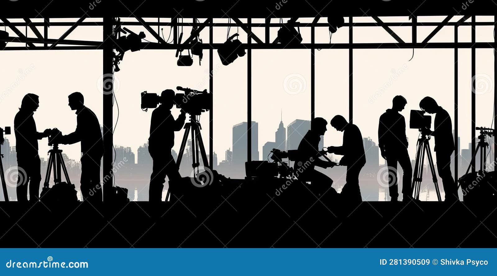 Illustration of Silhouette of Video Production Team Generative AI Stock