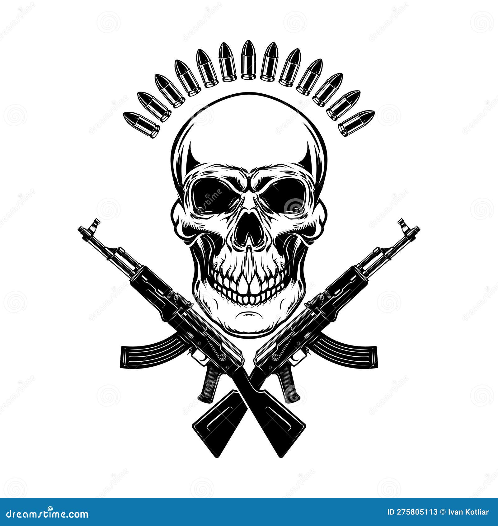 Illustration of the Skull with Crossed Assault Rifles. Design Element ...