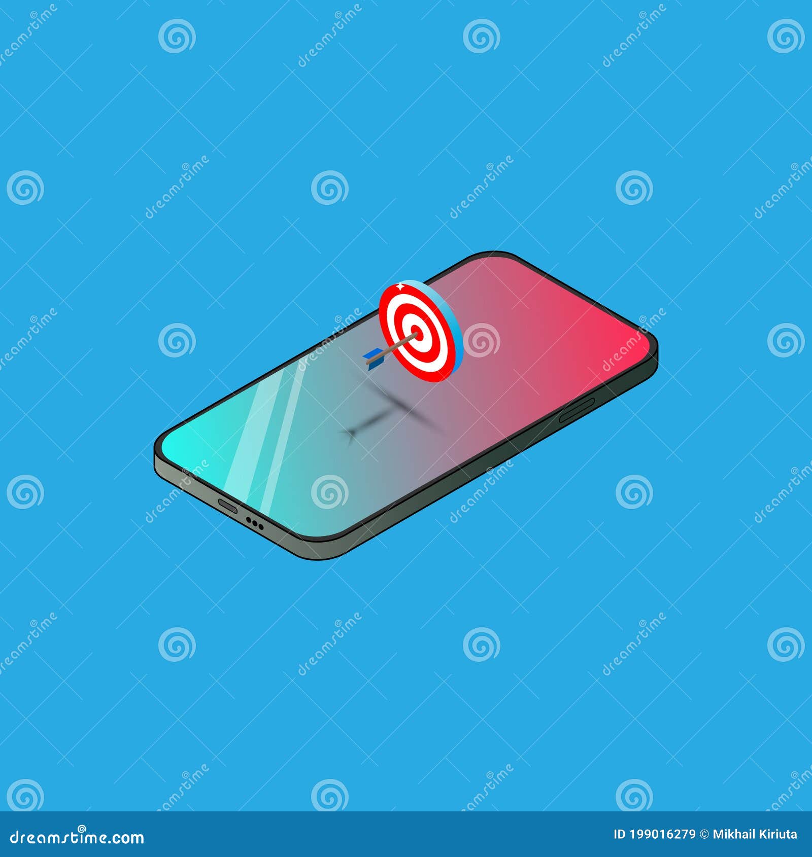 Illustration of a Smartphone with a Target in Isometric View on an