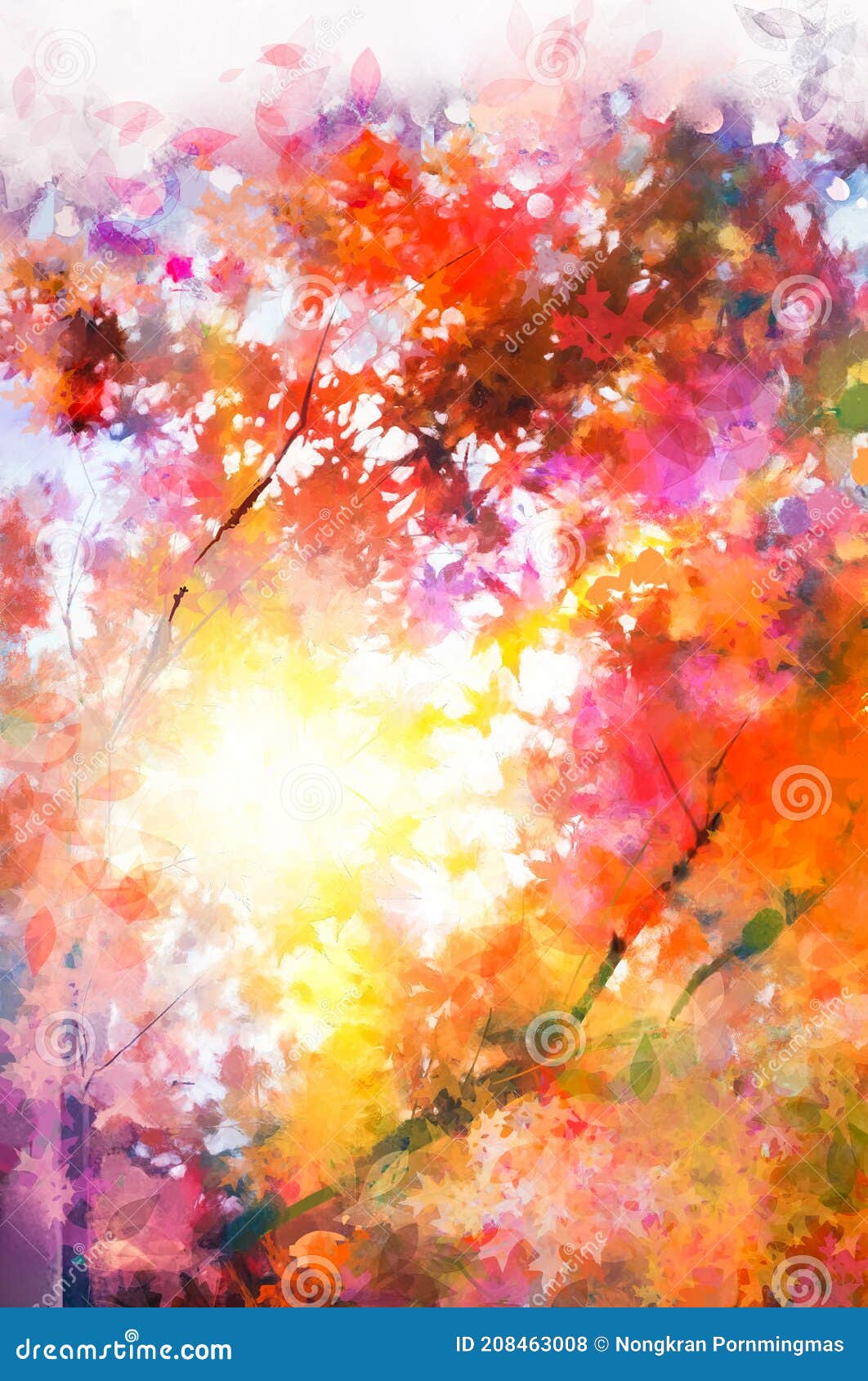 Orange Maple Leaf Pattern Abstract Watercolor Stock Illustration
