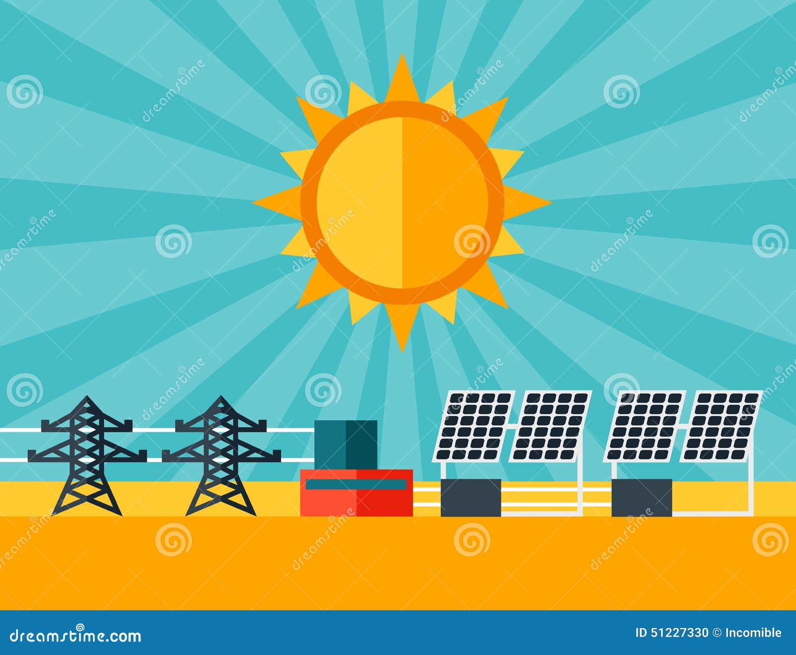 Illustration of Solar Energy Power Plant in Flat Stock Vector