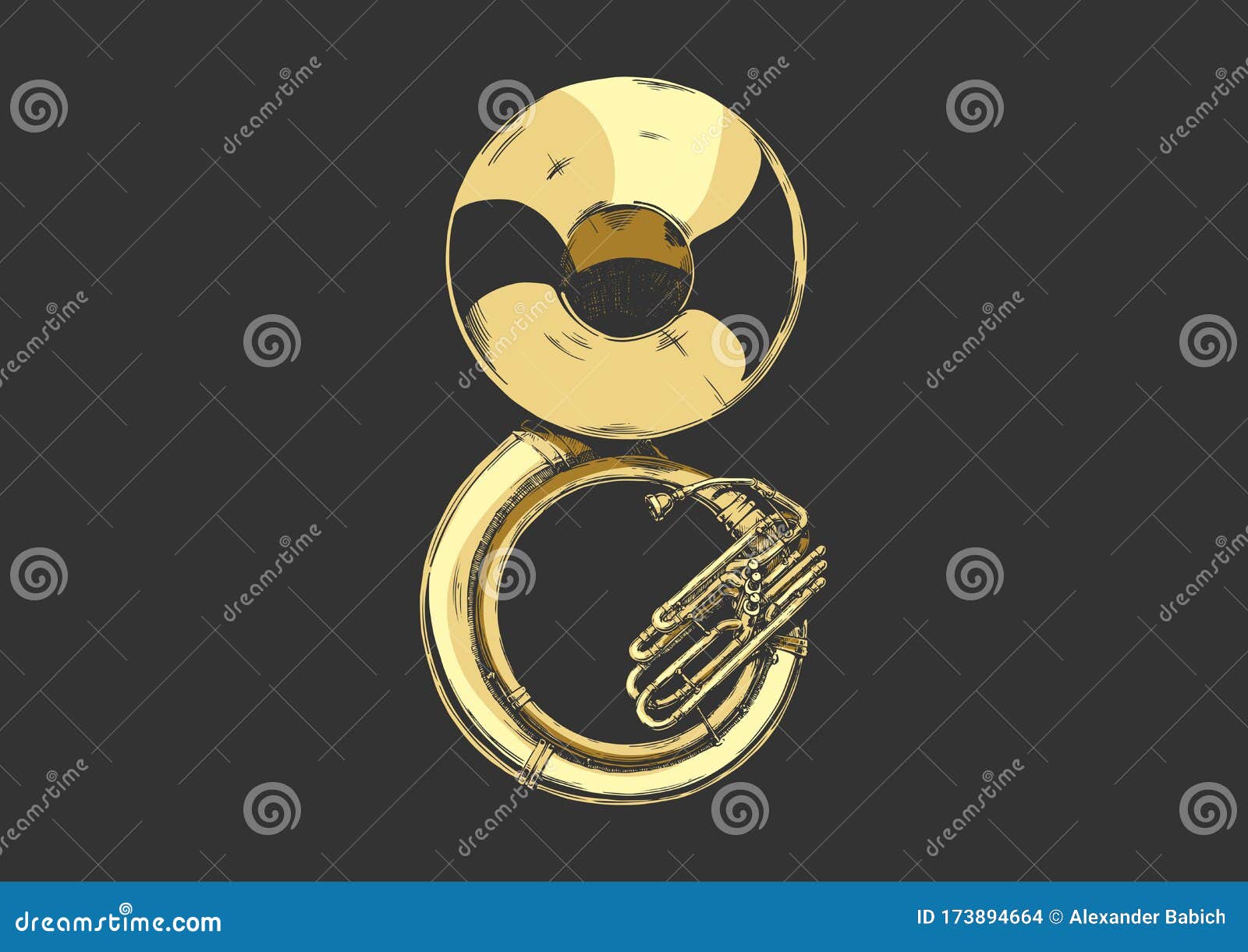 Illustration of sousaphone stock vector. Illustration of engraving