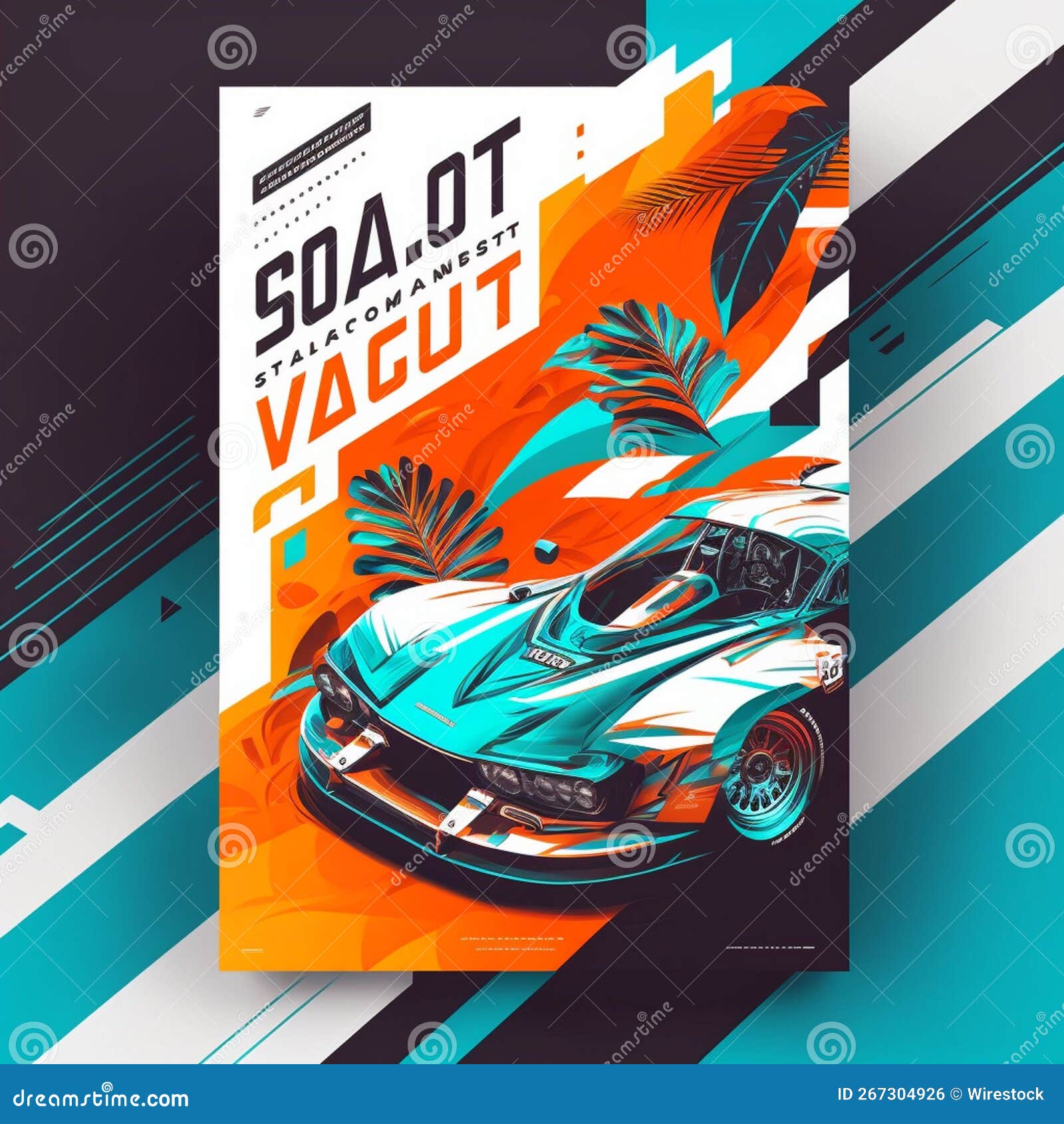 Illustration of a Sports Car on a Banner Stock Illustration
