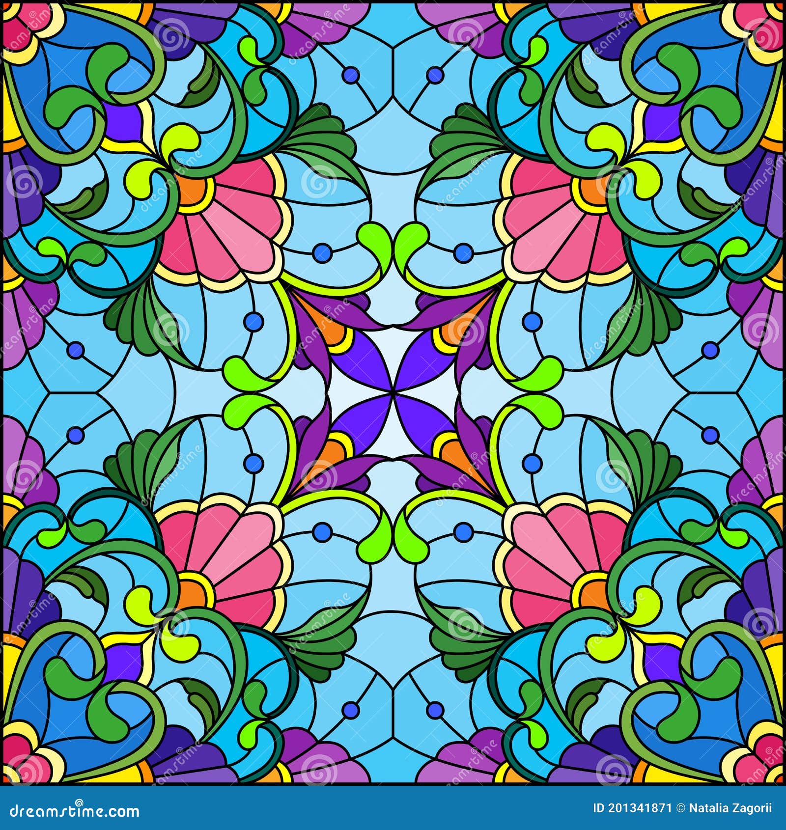 Stained Glass Illustration with an Abstract Flower Arrangement on a ...