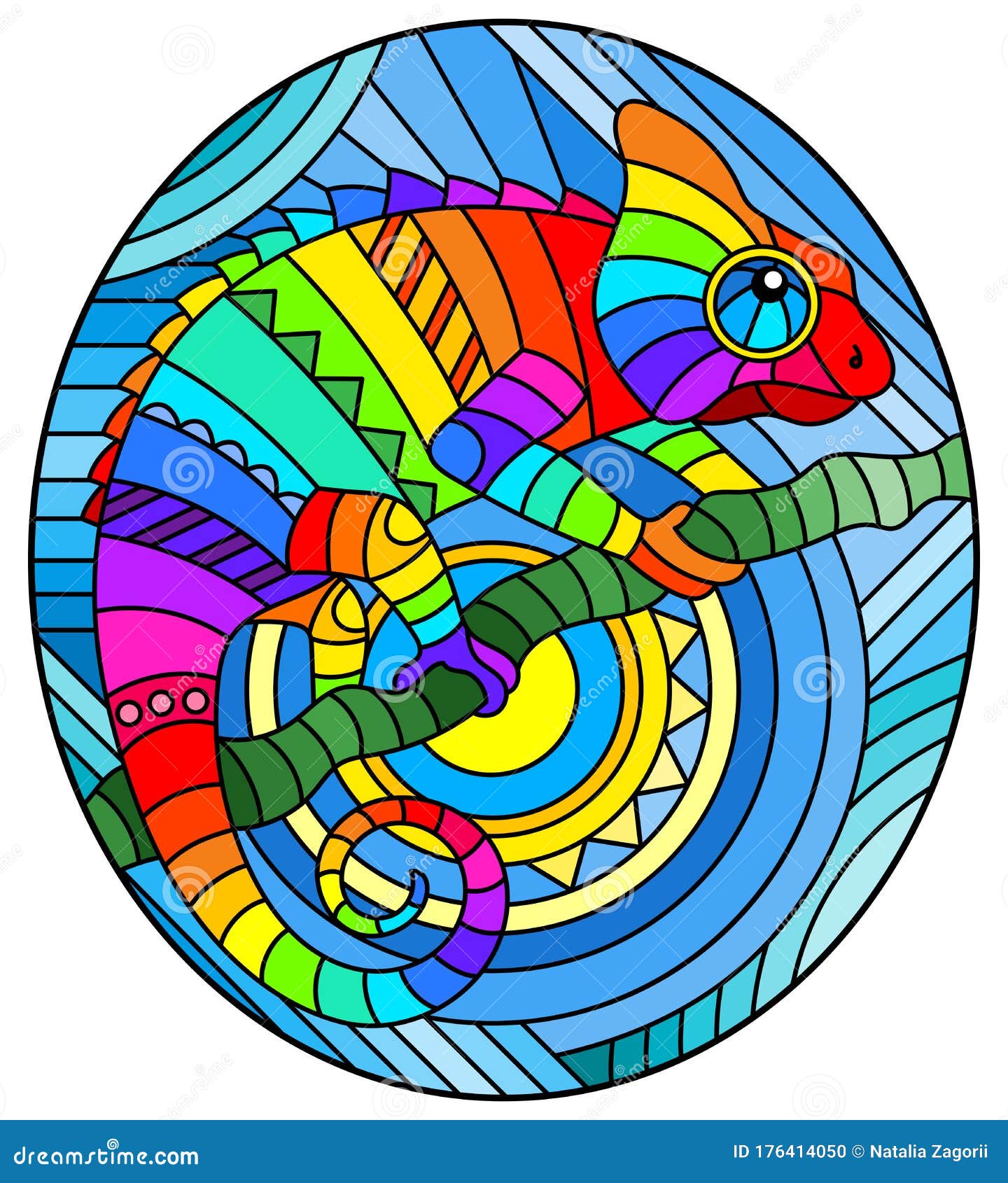 Illustration in Stained Glass Style with Abstract Geometric Rainbow