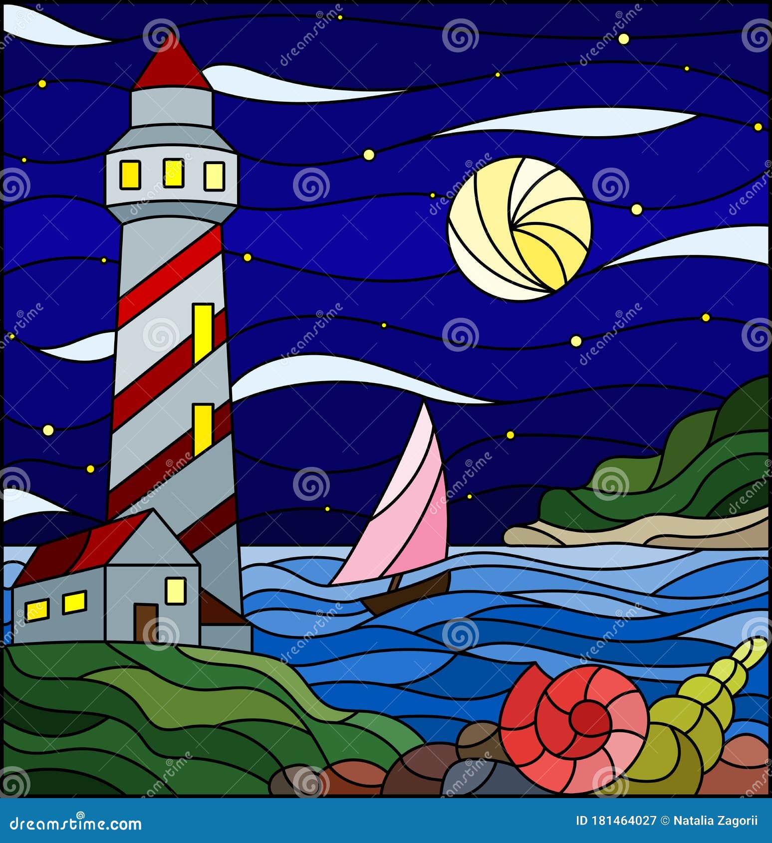 Fused Glass Lighthouse with Sailboats