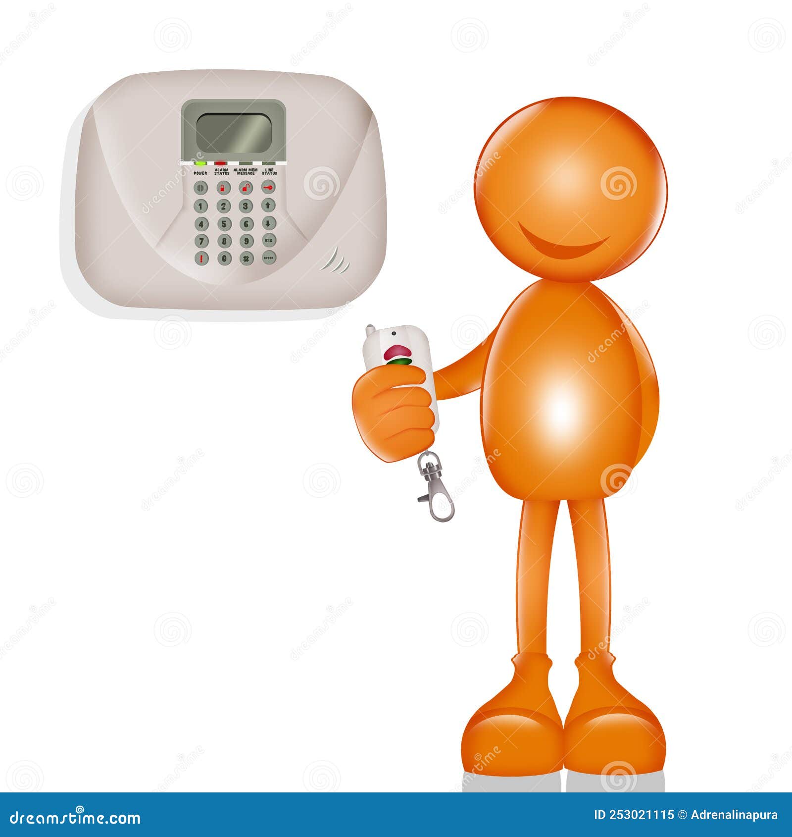 Illustration of Stick Man with House Alarm Stock Illustration