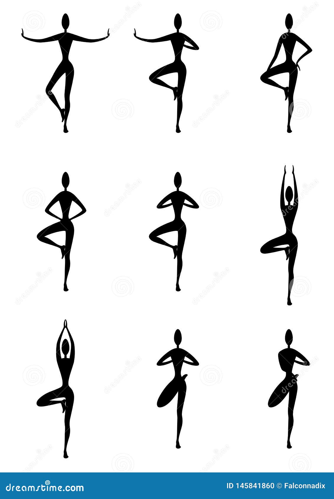 Yoga Tree Pose Variations Set Stock Vector - Illustration of posture,  practice: 145841860