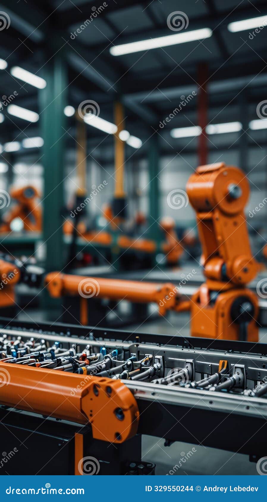 an  of a super-modern robotic factory, where robots are seen managing the production and distribution