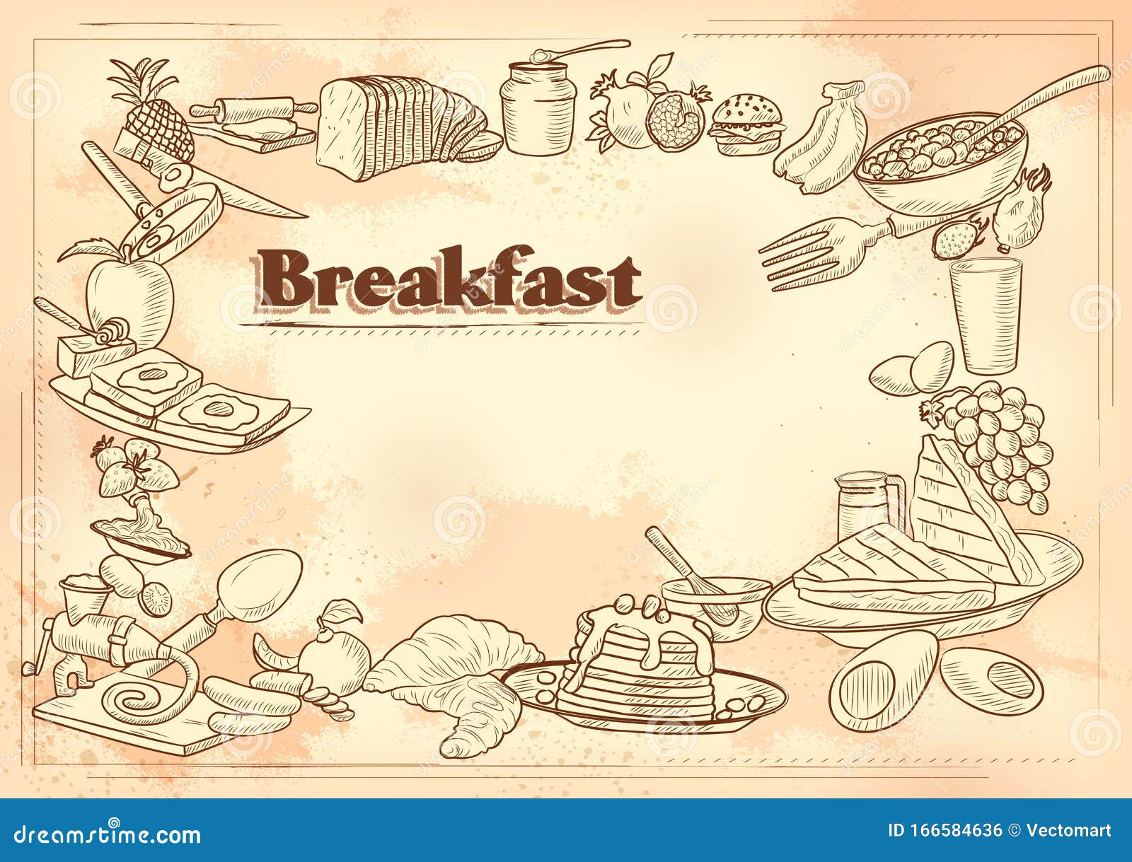 Template Of Different Types Of Breakfast Item For Menu Background