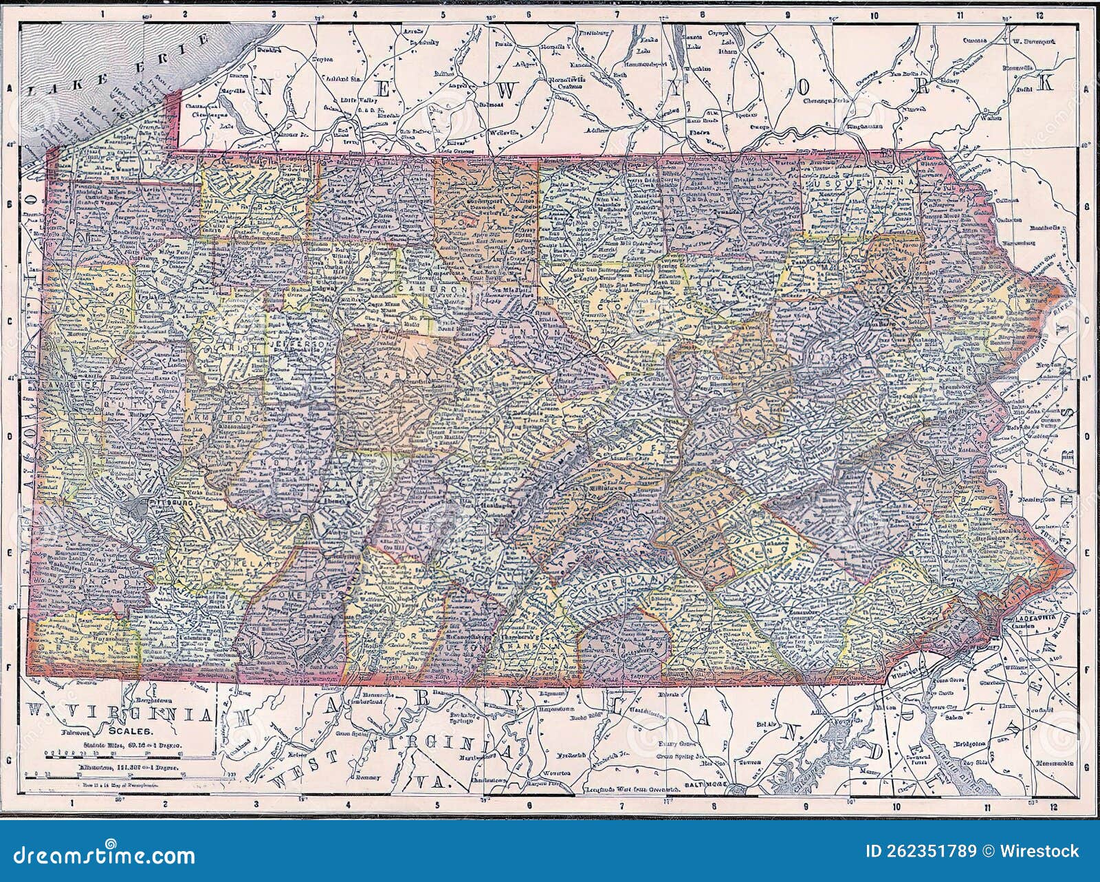 Illustration of the 18th Century Map of Pennsylvania Stock Image