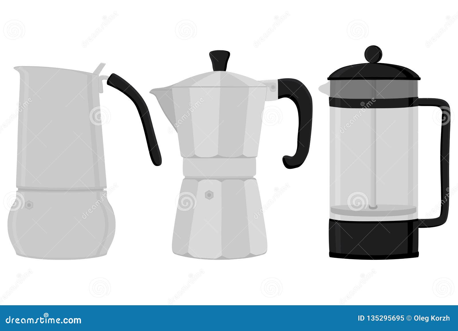Illustration on Theme Big Colored Set Different Types Coffee Pots Stock