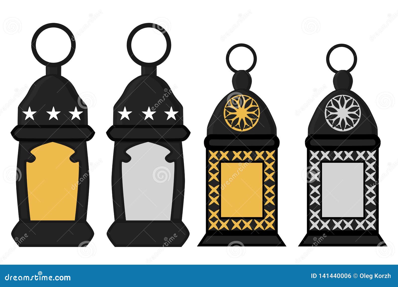 Illustration on Theme Big Set Different Types Lanterns Stock Vector