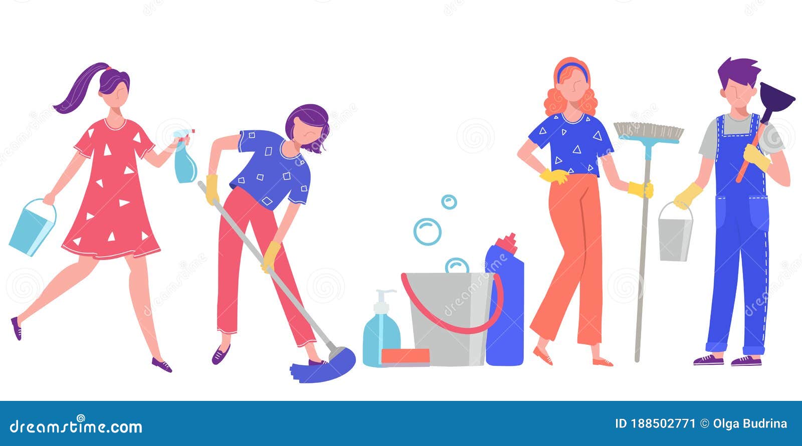 Illustration on the Theme of Cleaning. People Do Cleaning at Home or in