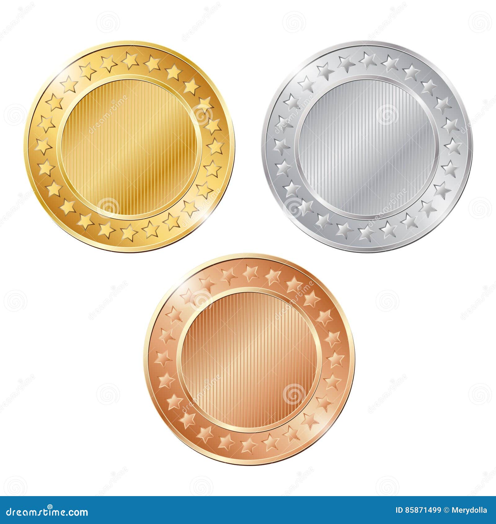Illustration of Three Blank Coins on White Background Stock ...