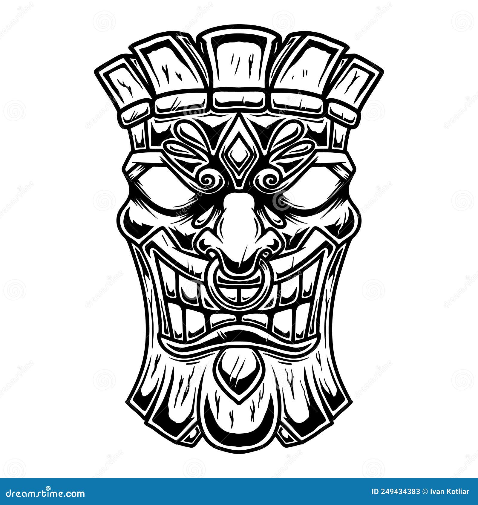 Illustration Tiki Statue in Monochrome Style. Design Element for Logo ...