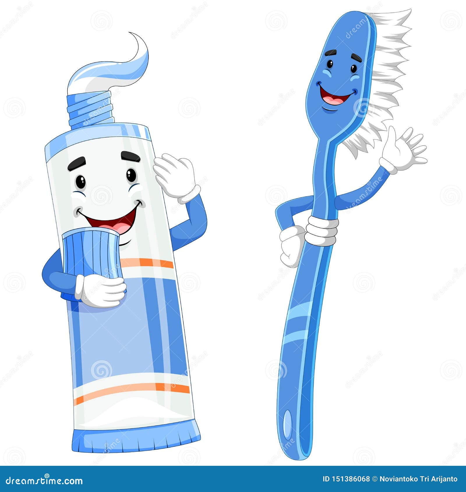 Toothbrush and Toothpaste Character are Smiling with the Happy