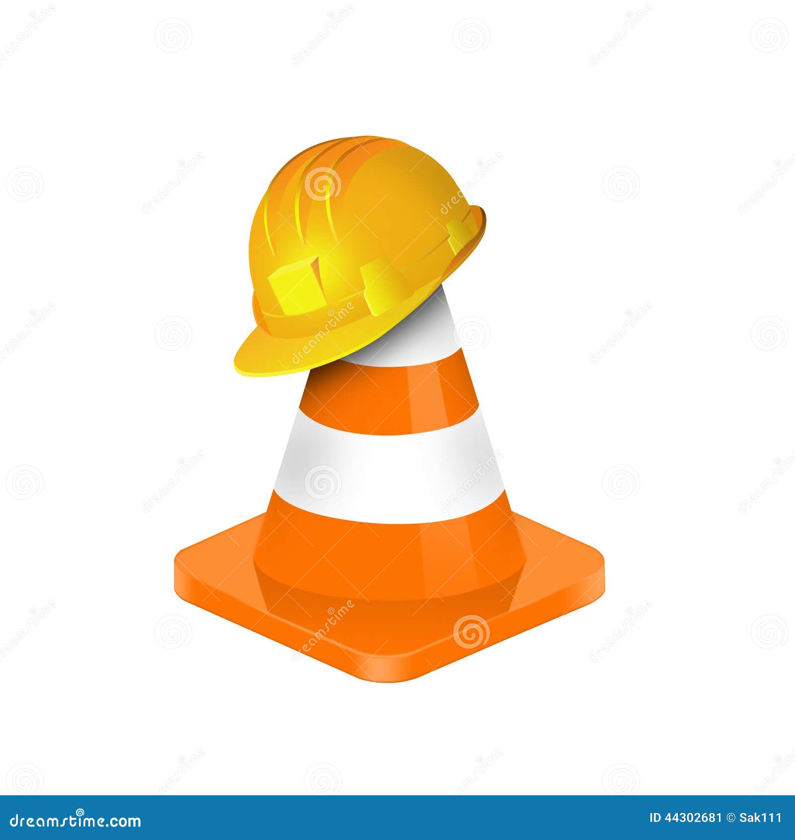 Illustration of Traffic Cone with Yellow Safety Hard Hat Stock