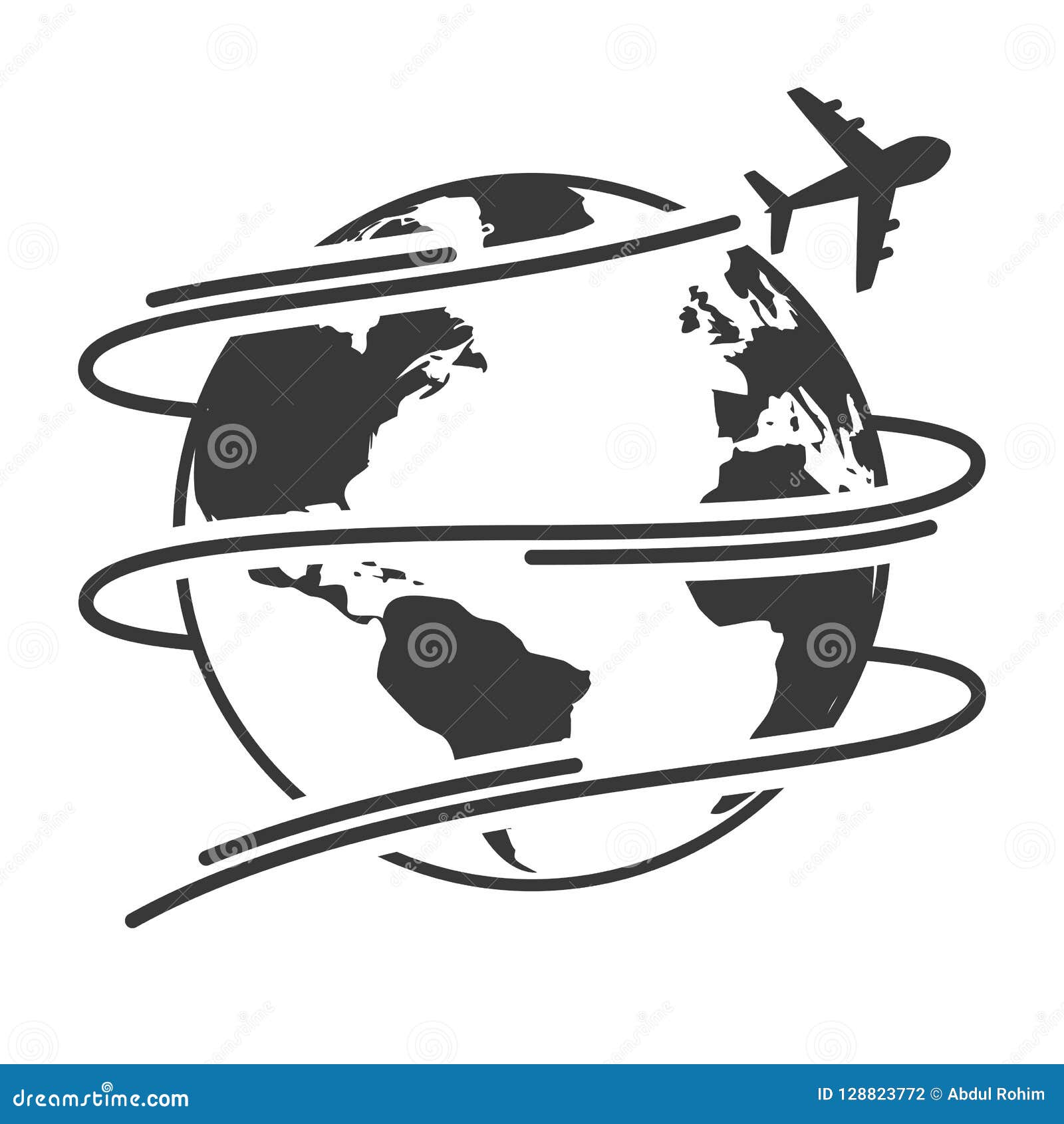 Travel Icons with Airplane Fly Around the Earth Stock Illustration ...