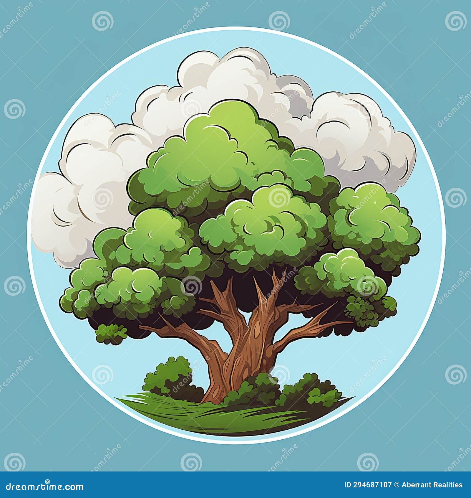 An Illustration of a Tree with Clouds in the Sky Stock Illustration