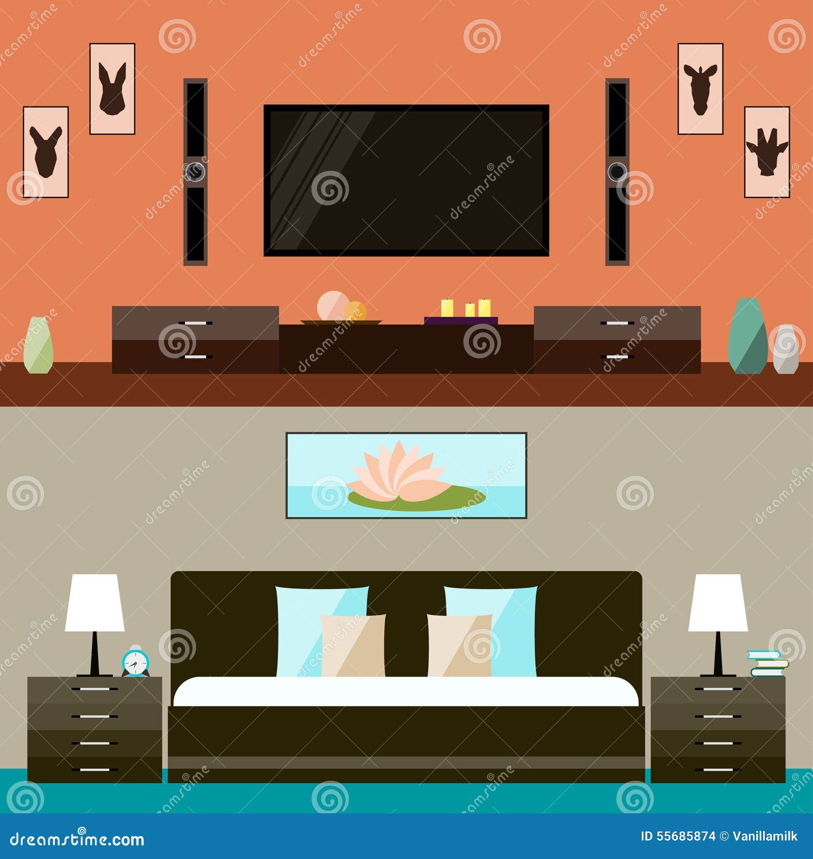 Interior Design  Modern Bedroom  Banner  Vector Illustration 