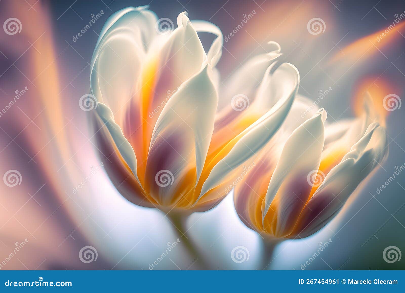  with tulips in pastel colors. soft blur background effect.
