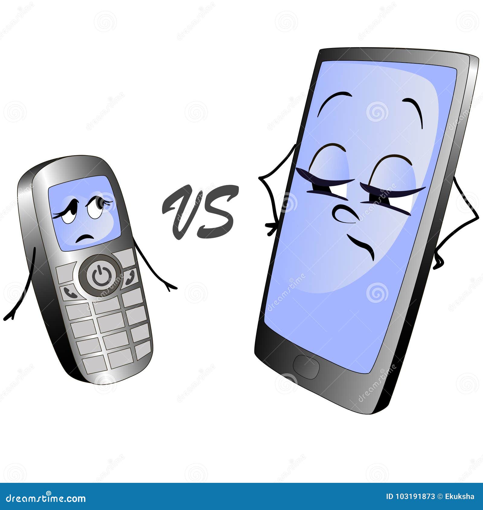 Old Pushbutton Phone Versus a Modern Smart Phone. Stock Vector