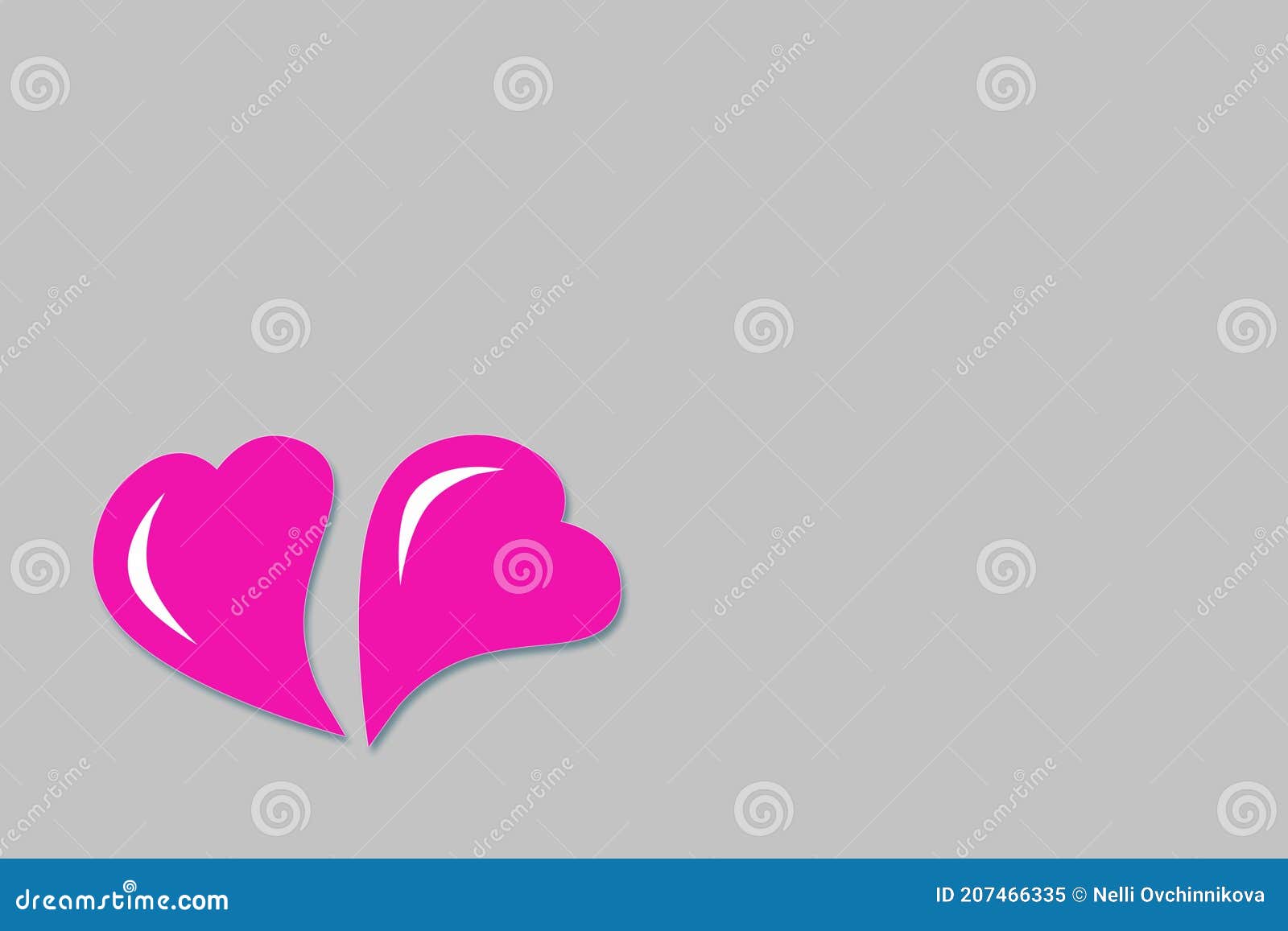 Illustration Of Two Pink Hearts On A Gray Background Valentine`s Day