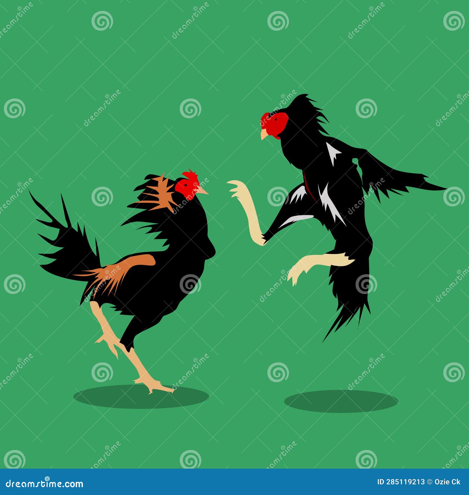 Illustration of Two Roosters that are Fighting Amazingly Stock