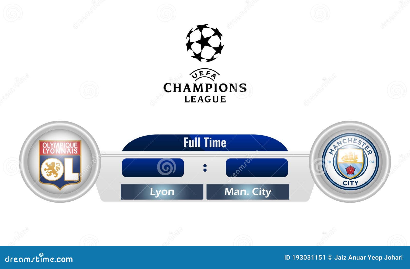 Illustration Of Uefa Champions League Match Olympique Lyon Vs Manchester City Football Match Result For Editorial Use Editorial Photo Illustration Of Illustrative Background 193031151