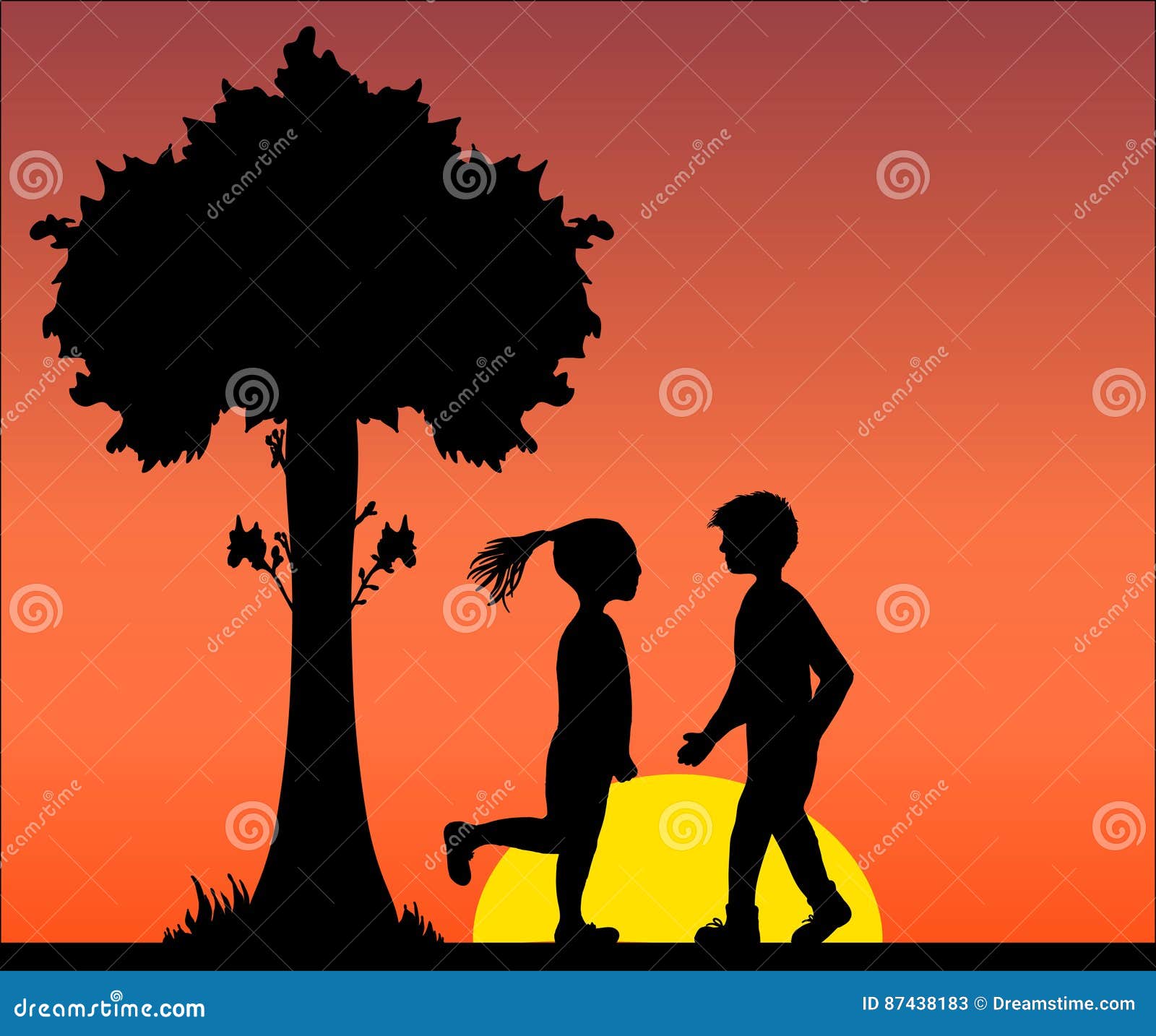   black silhouette of lovers couple in love of man and woman under the tree, sentimental, flower, date