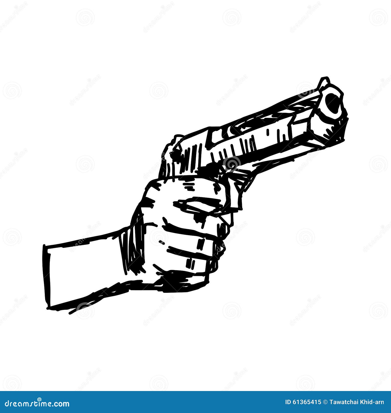 Illustration Vector Doodle Hand Drawn Of Hand Holding Gun Cartoon