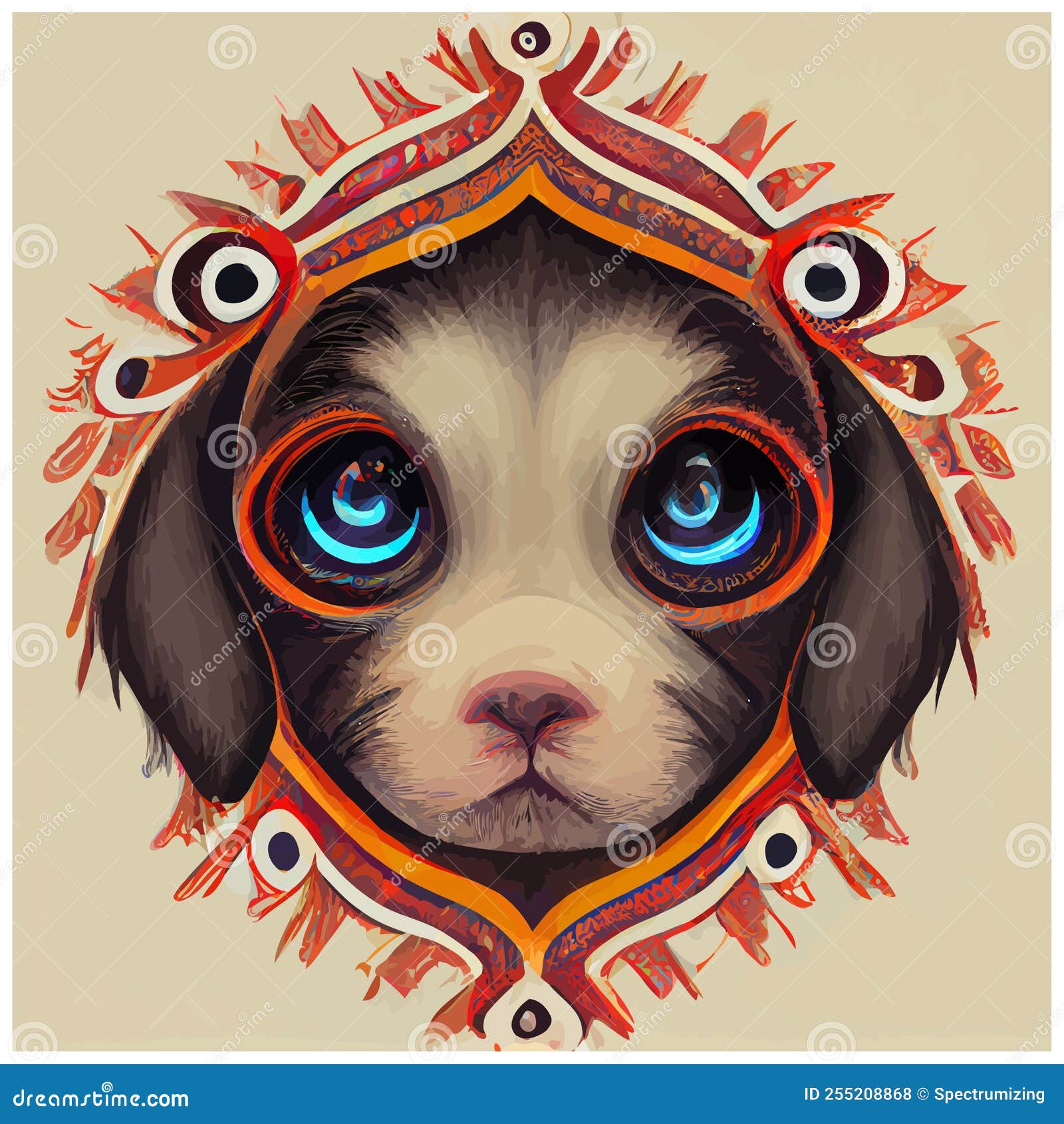  graphic of puppy face in hand draw tribal style