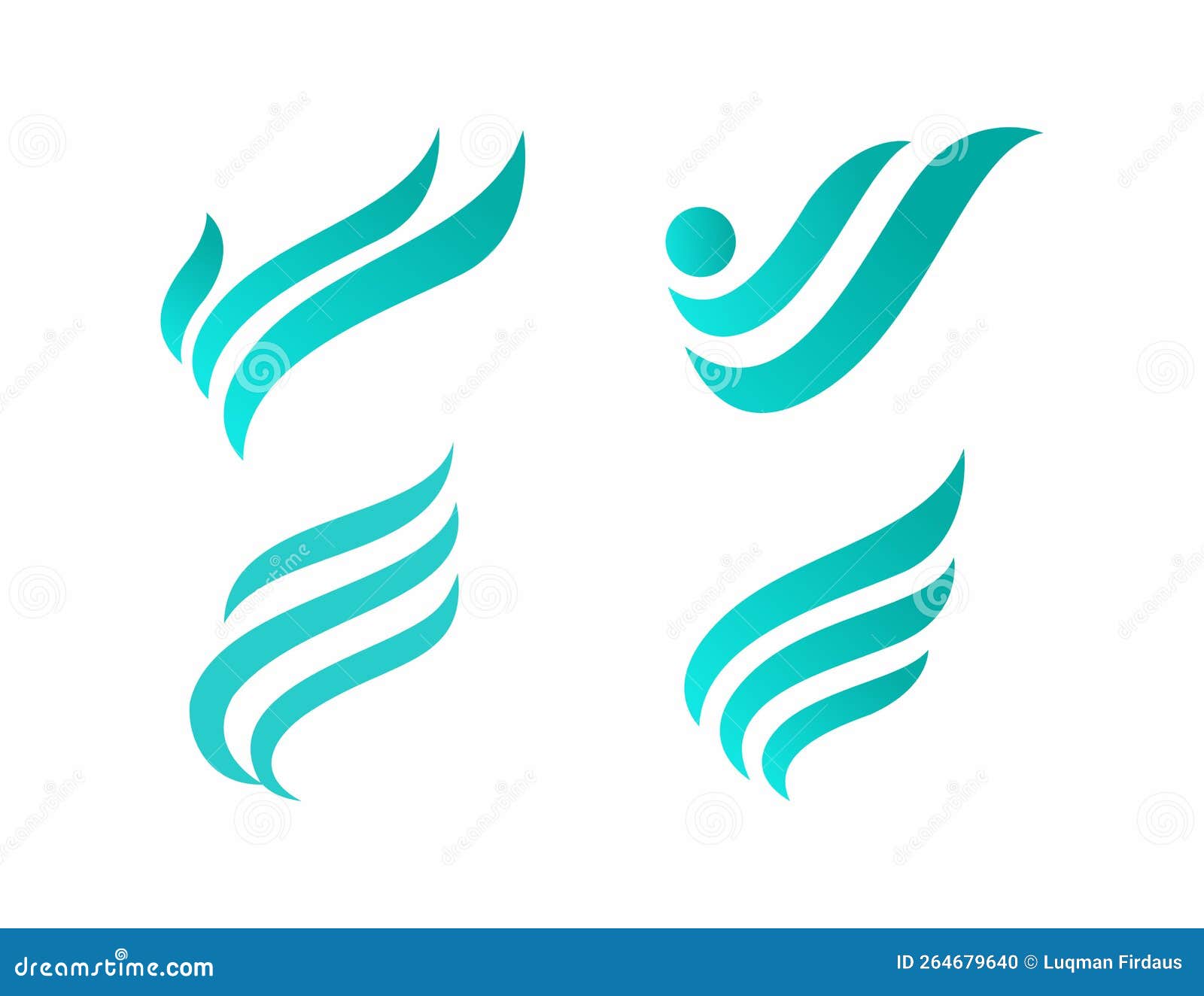 Wings "F" or "E" Initial Wave Modern Logo Gradient Vector Clip Art