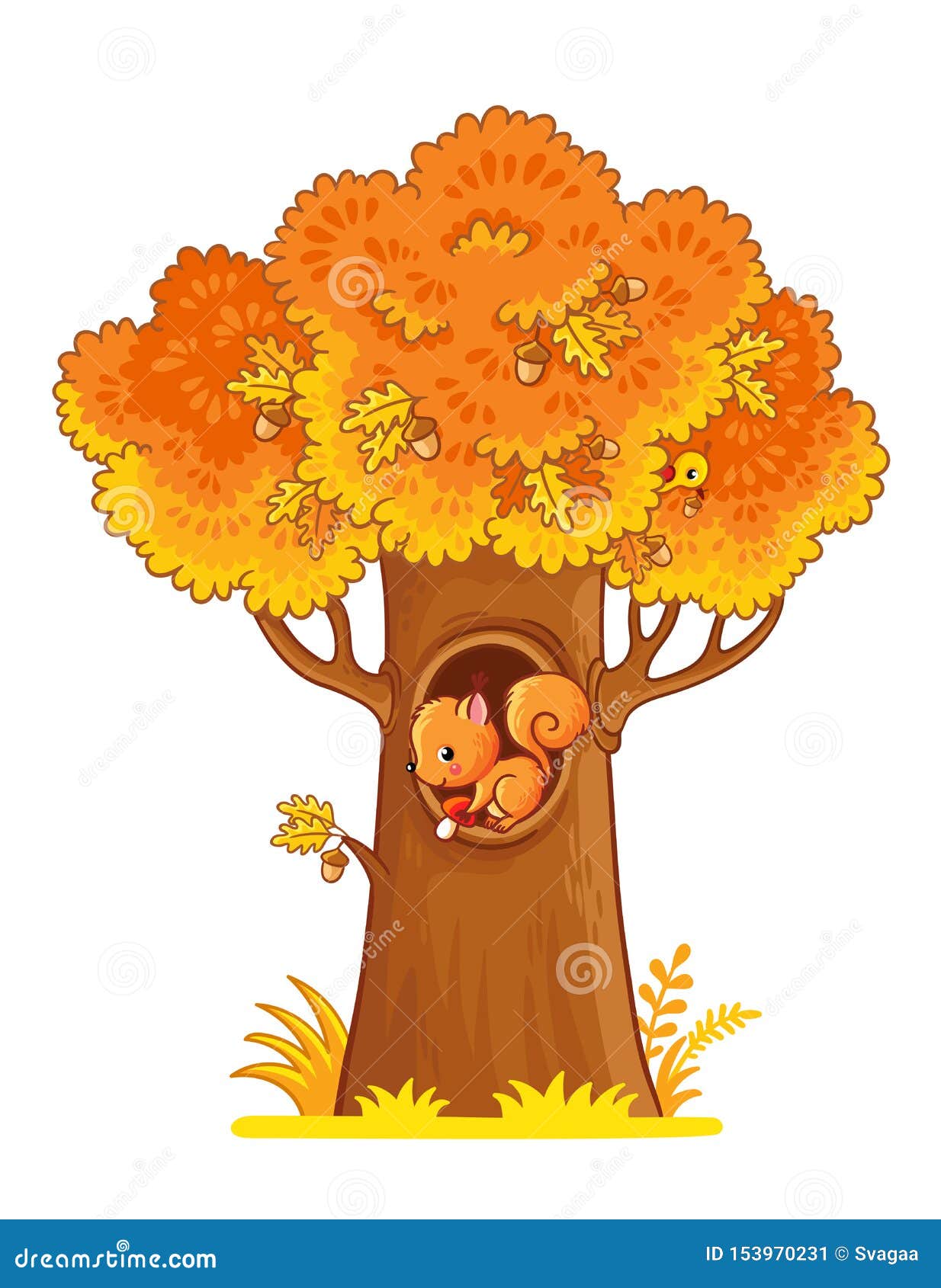 un écureuil orange descend la tête près d'un tronc d'arbre pour se faire  plaisir. 4714618 Photo de stock chez Vecteezy
