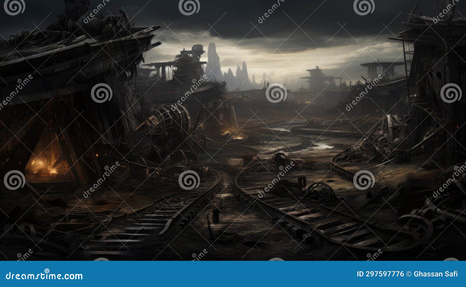 a walking path through broken robots and malfunctioning machines