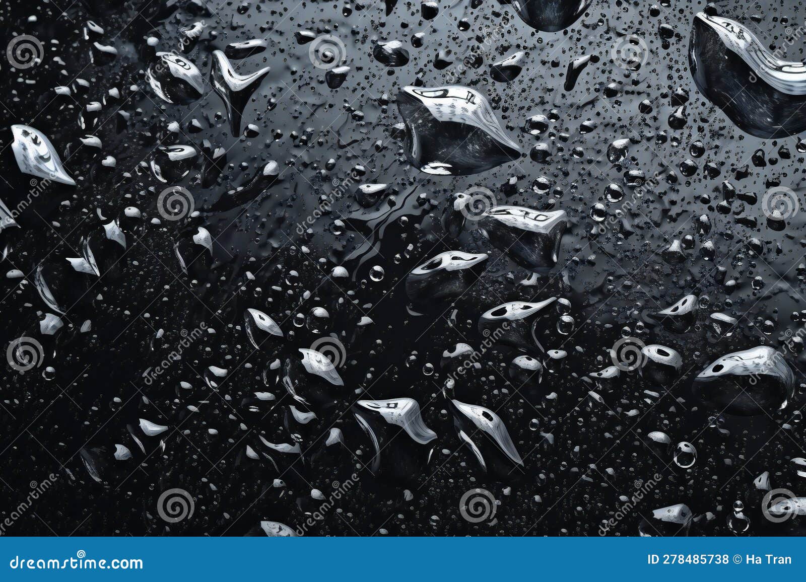 Water Drops on Black Background, Water Drops on a Black Surface Stock