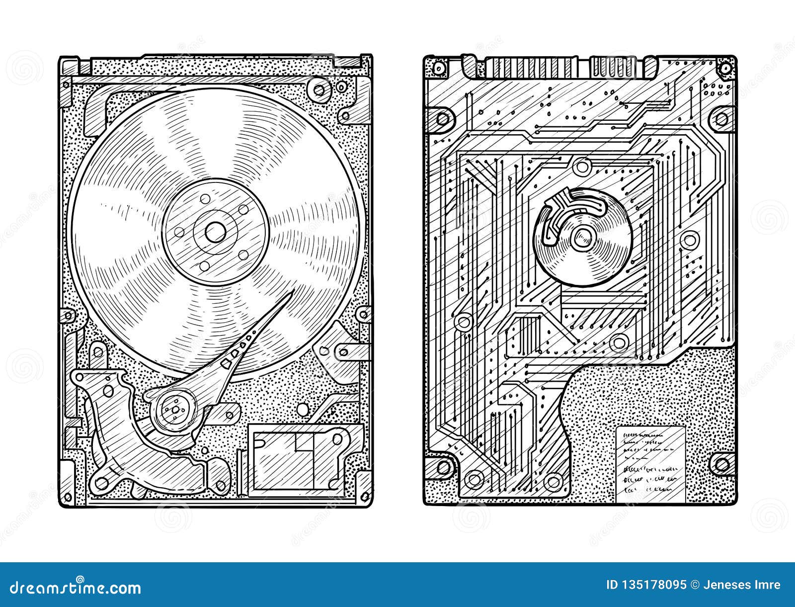 Contour tech a hard drive Royalty Free Vector Image