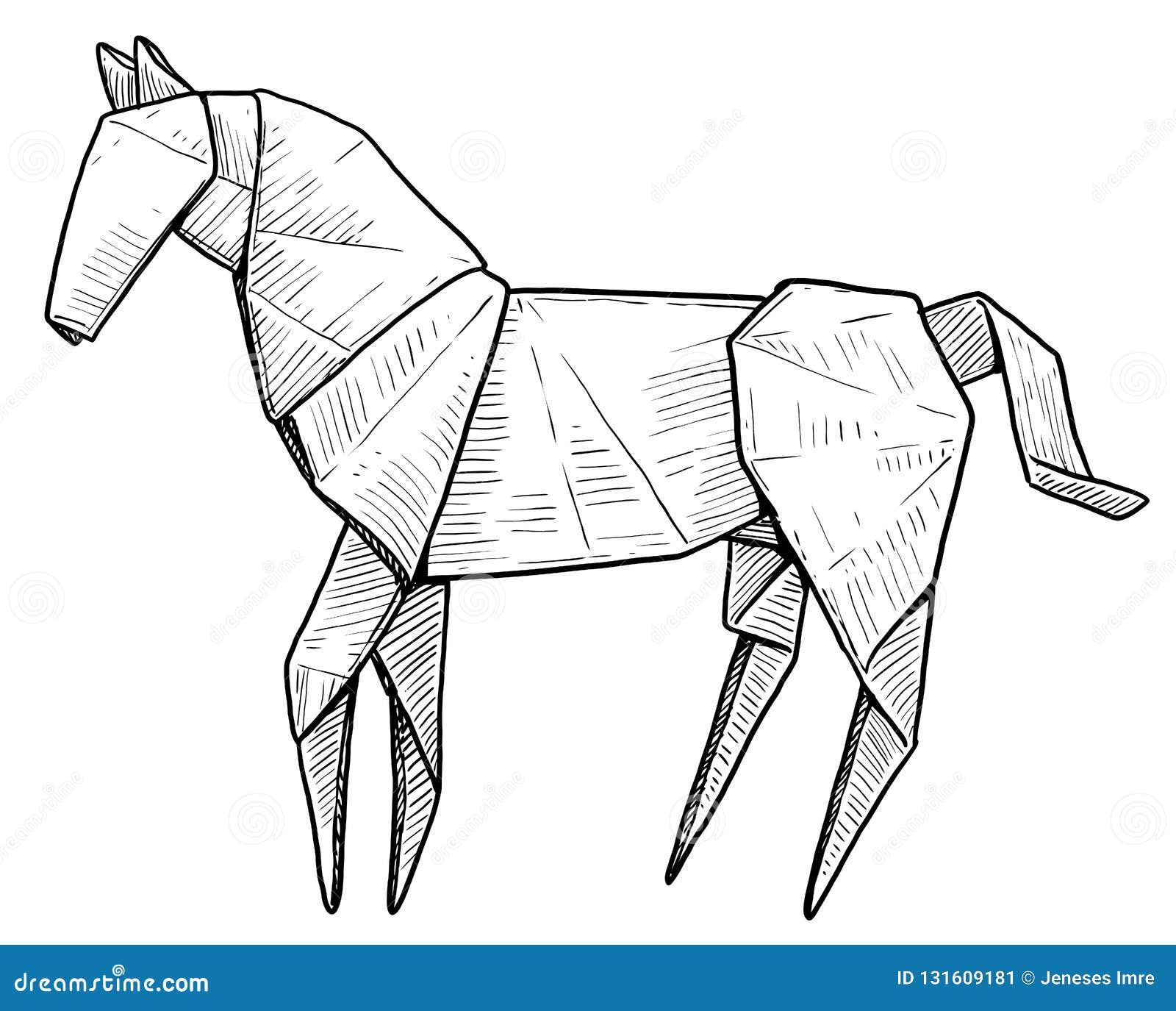 Horse Origami Illustration Drawing Engraving Ink Line