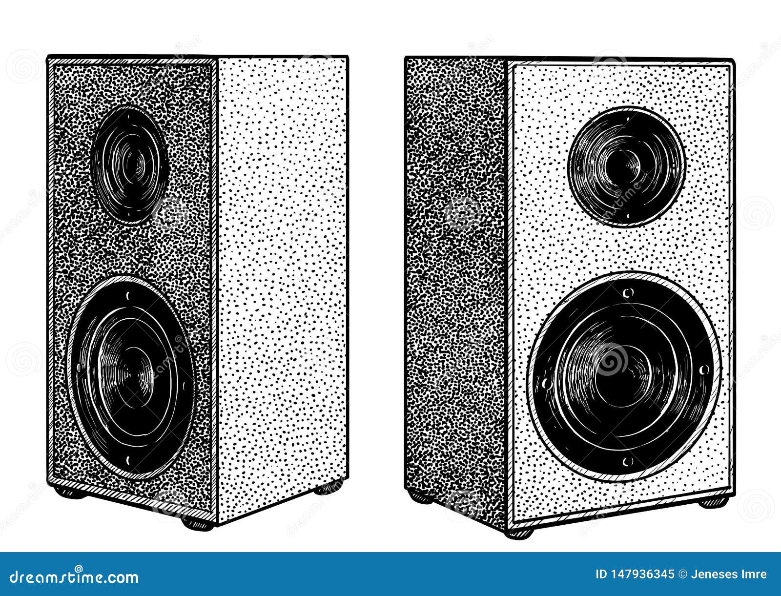 Speakers Illustration, Drawing, Engraving, Ink, Line Art, Vector Stock