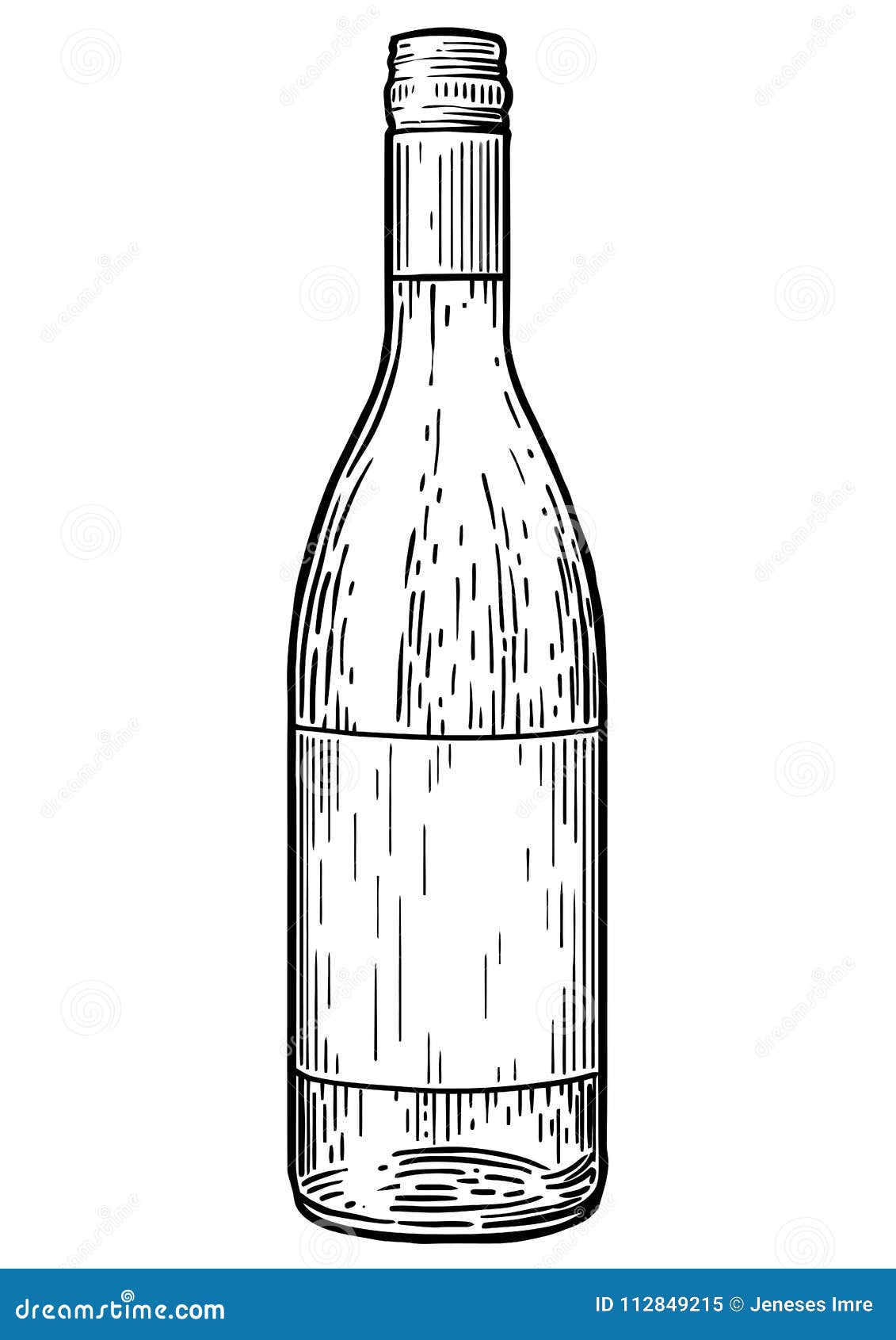 wine bottle illustration drawing engraving ink line art vector