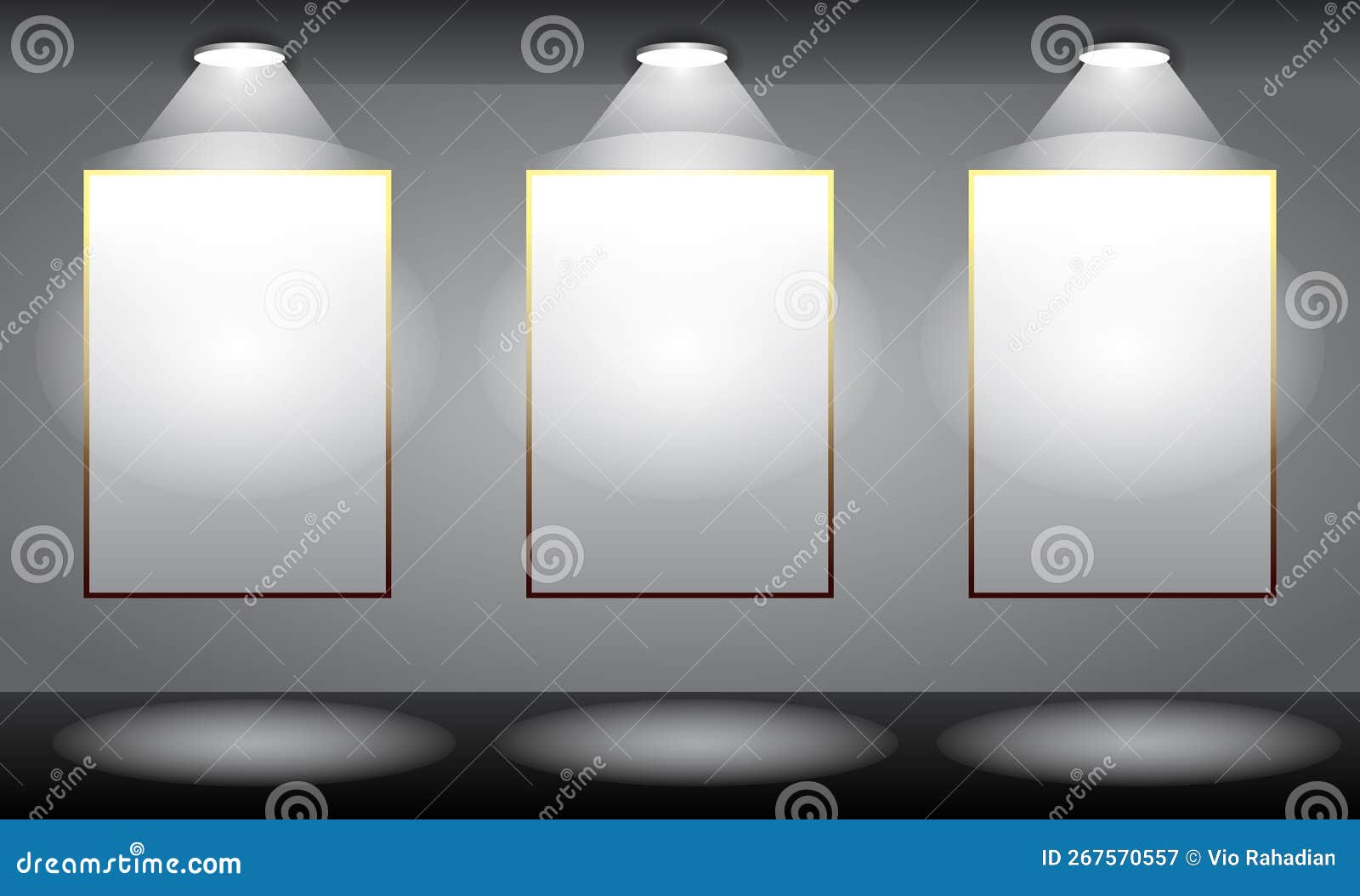 Illustration of White Empty Picture Frame with Spotlight. Stock