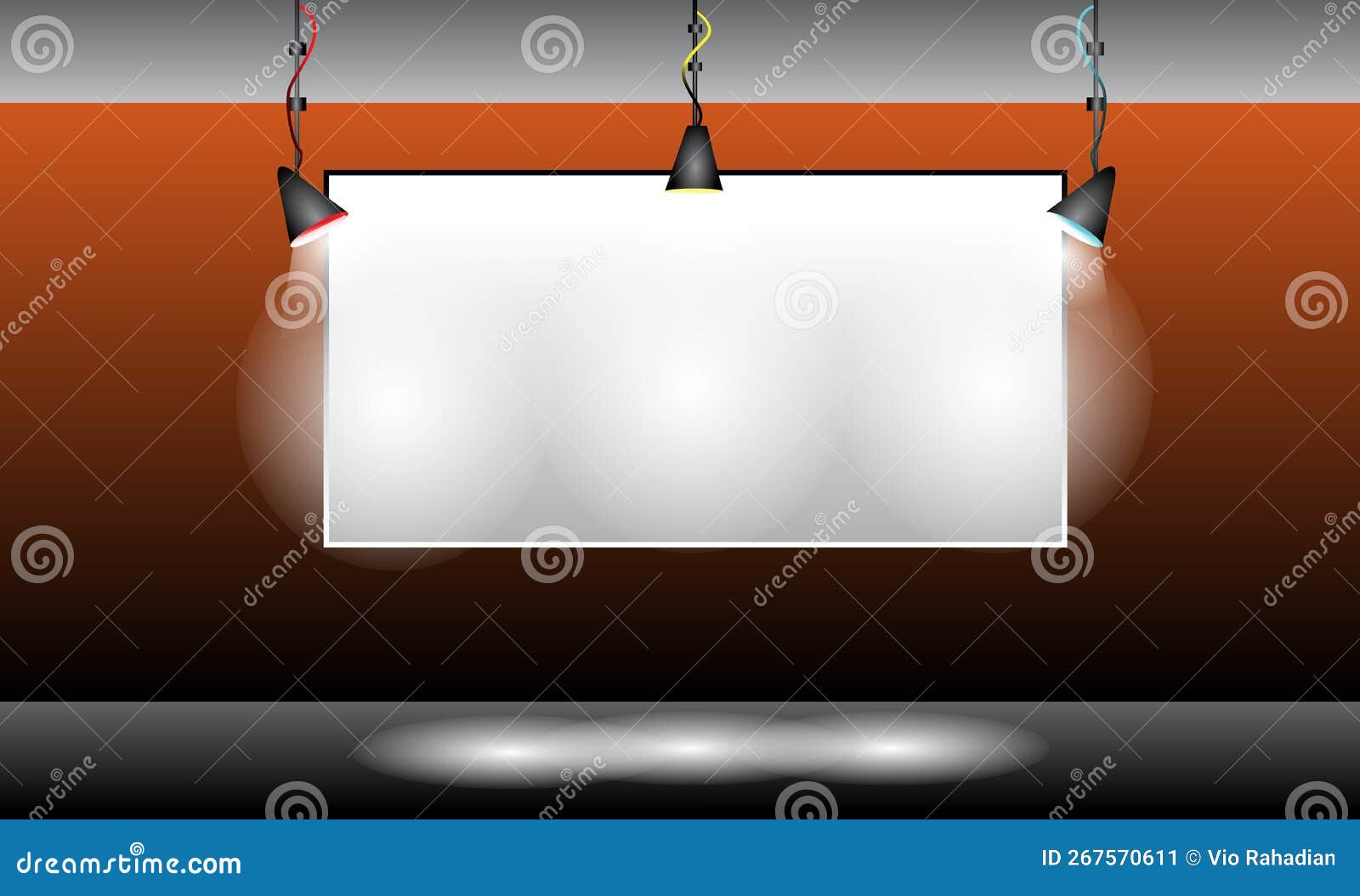 Illustration of White Empty Picture Frame with Spotlight. Stock