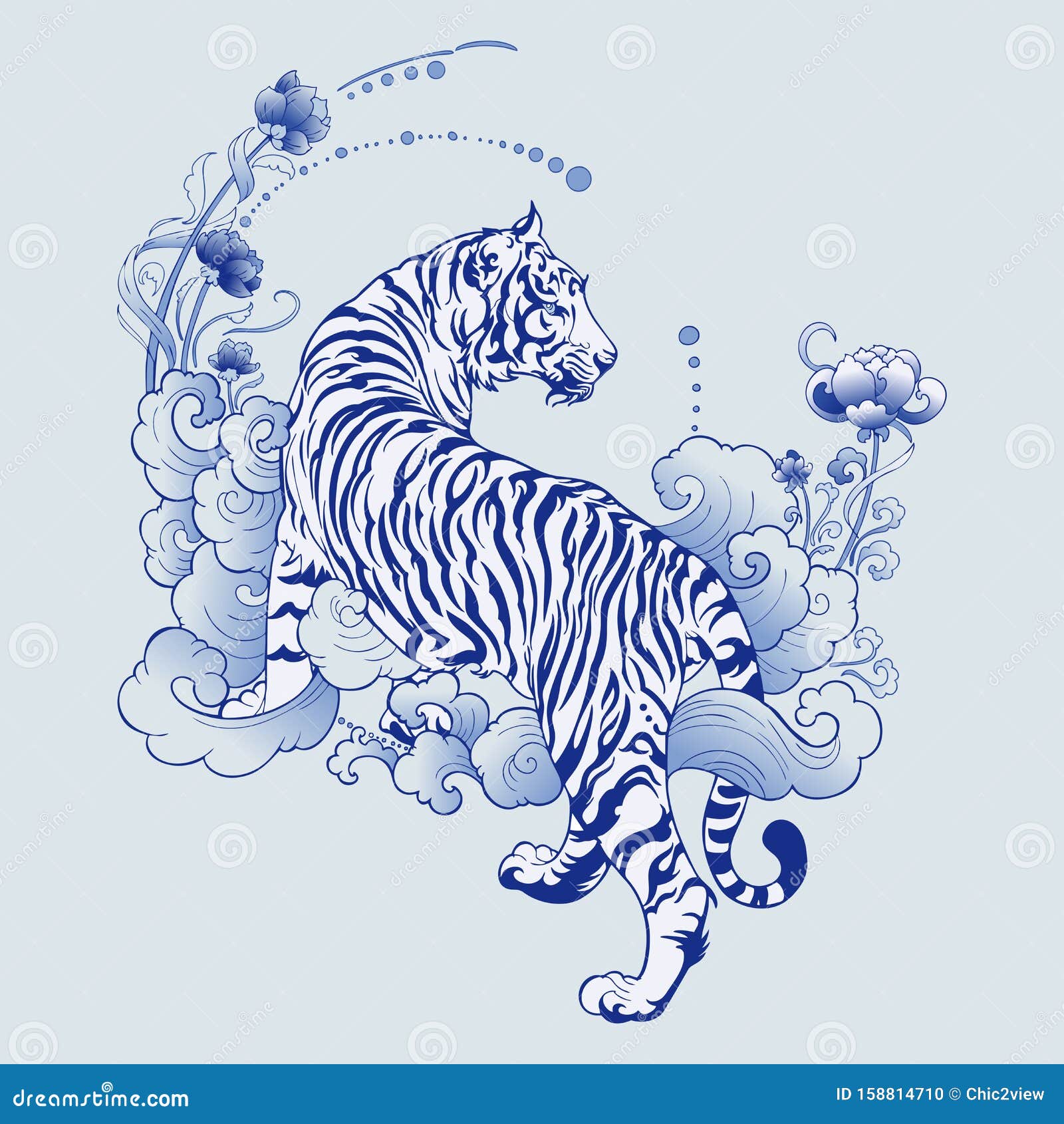 Tiger Ready To Jump. Black and White Tattoo Stock Vector - Illustration of  ready, predatory: 227393539
