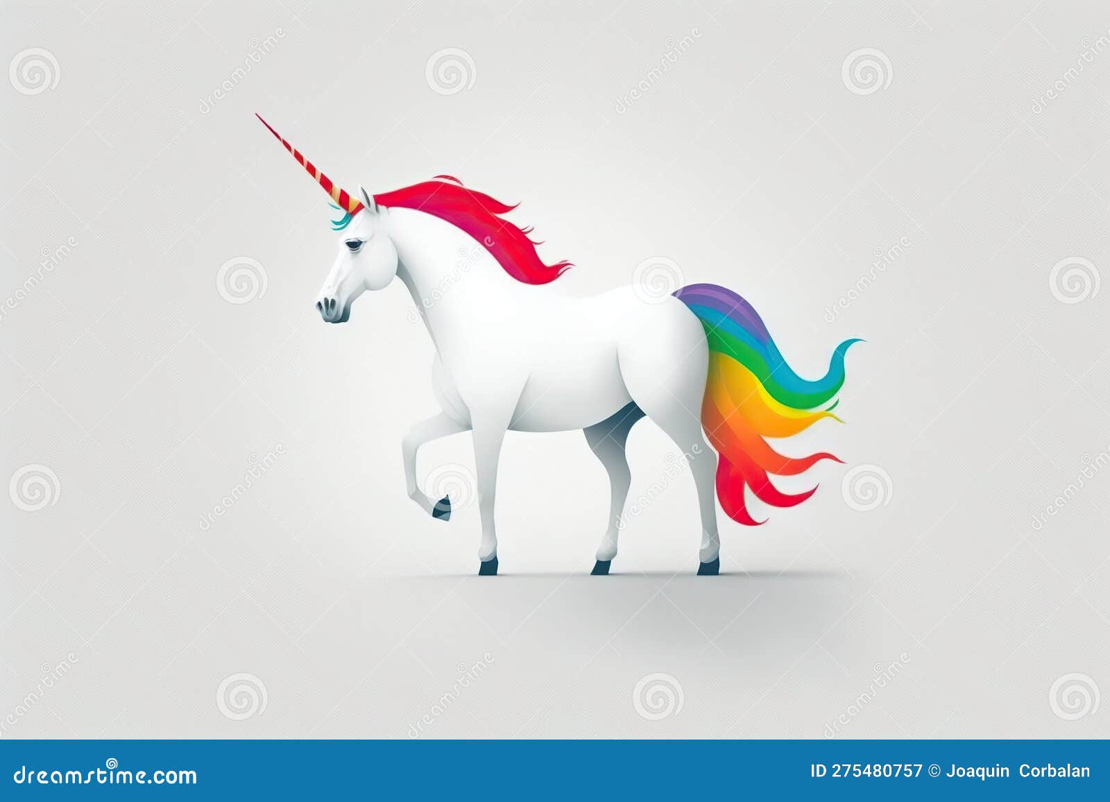 Illustration of a White Unicorn with the Rainbow Flag. Ai Generated